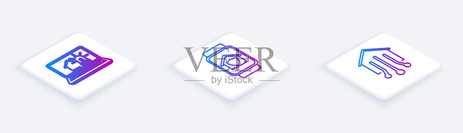 笔记本电脑智能家居报警，智能手表保护家居，智能家居。白色正方形按钮。向量插画图片素材