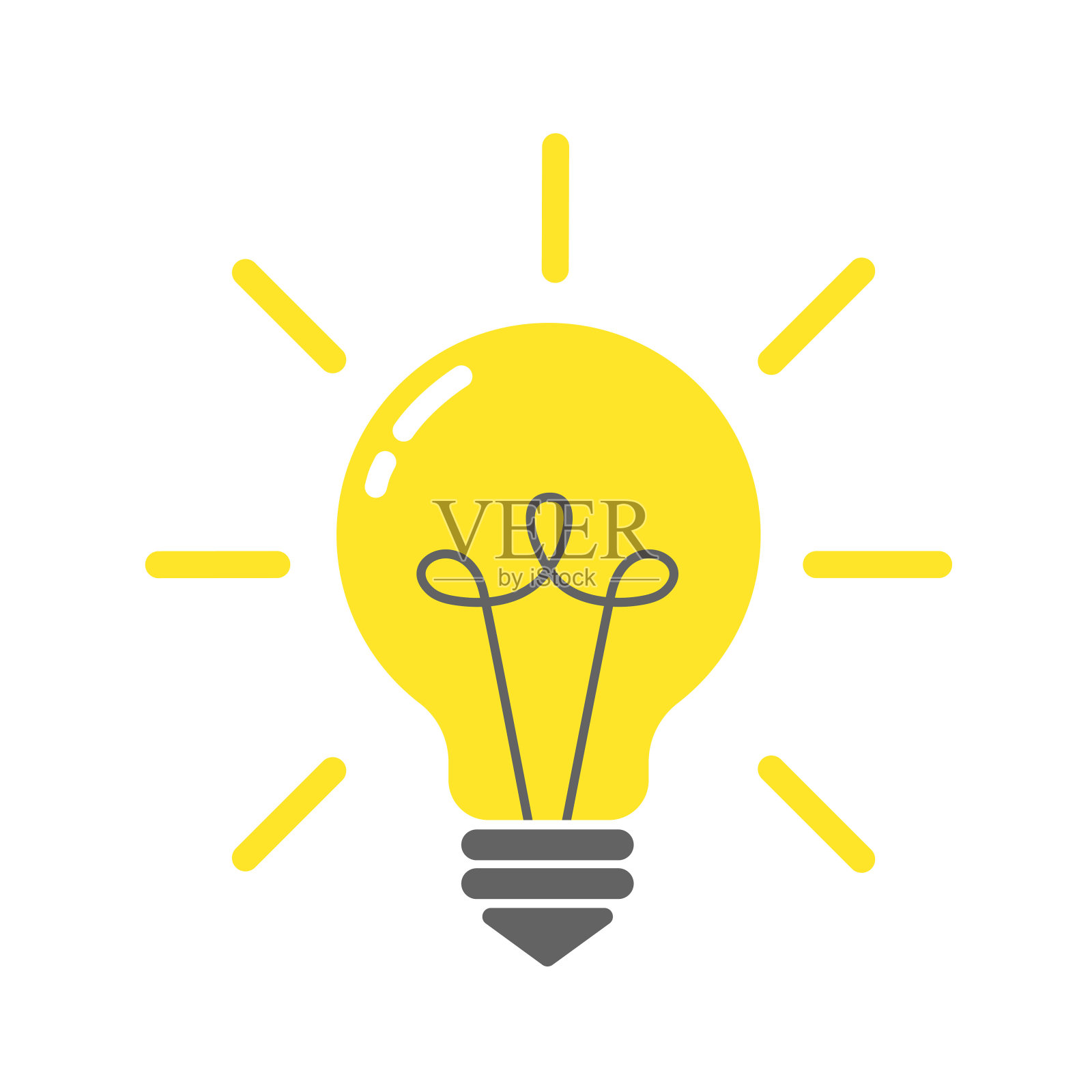 有闪光光线的灯泡。象征创意、想法、头脑、思考、创新、知识、解决方案。矢量平面插图概念。设计横幅，背景，海报插画图片素材