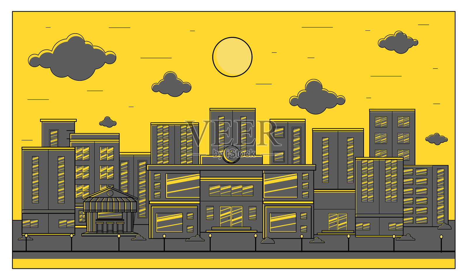 矢量插图的城市背景在下午插画图片素材
