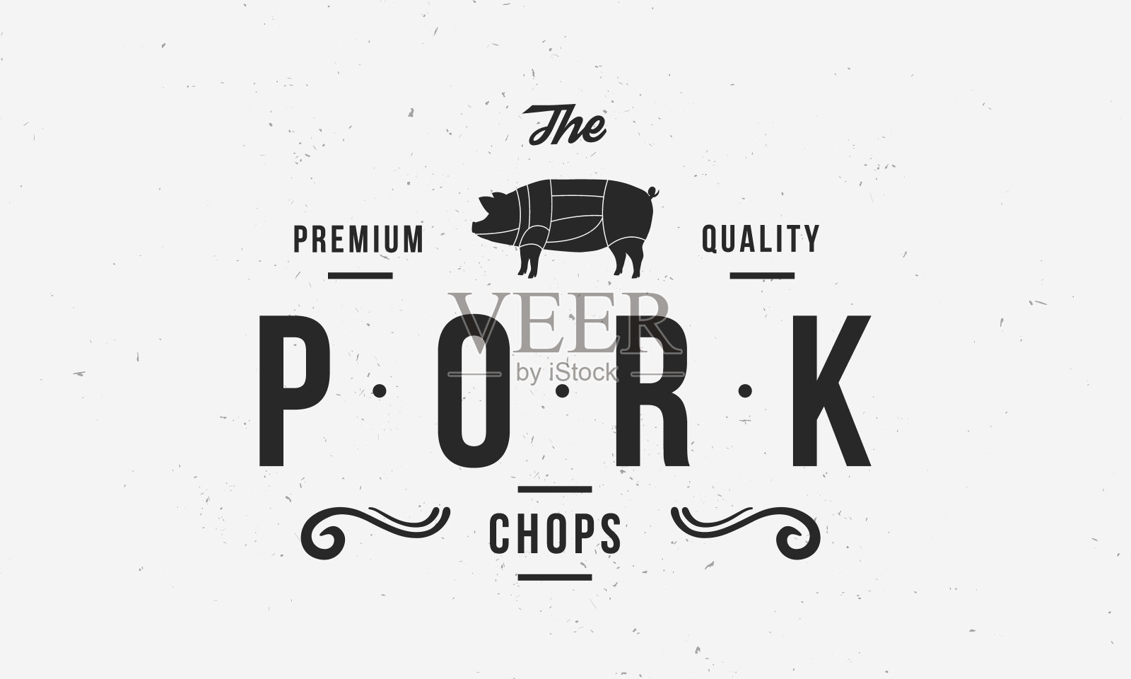 猪肉图标。复古猪排徽章模板与猪剪影。矢量图插画图片素材