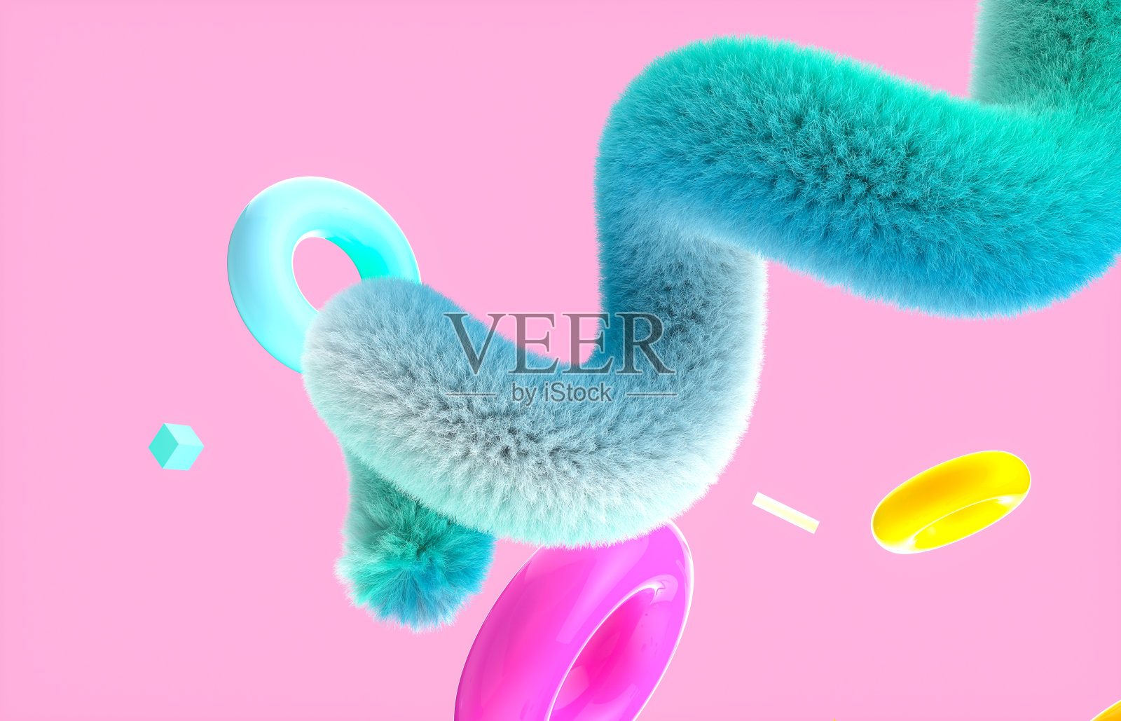 抽象多彩的三维艺术背景与蓬松的几何形状。孟菲斯风格。插画图片素材