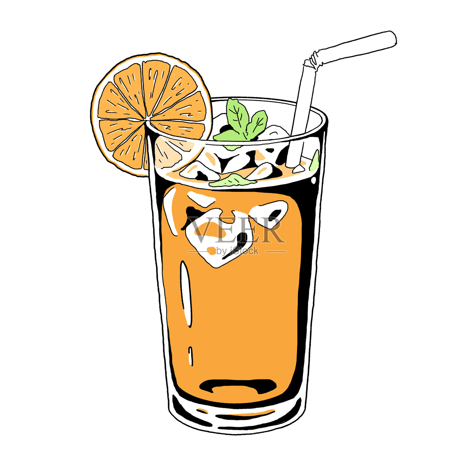 加冰的橙汁插画图片素材