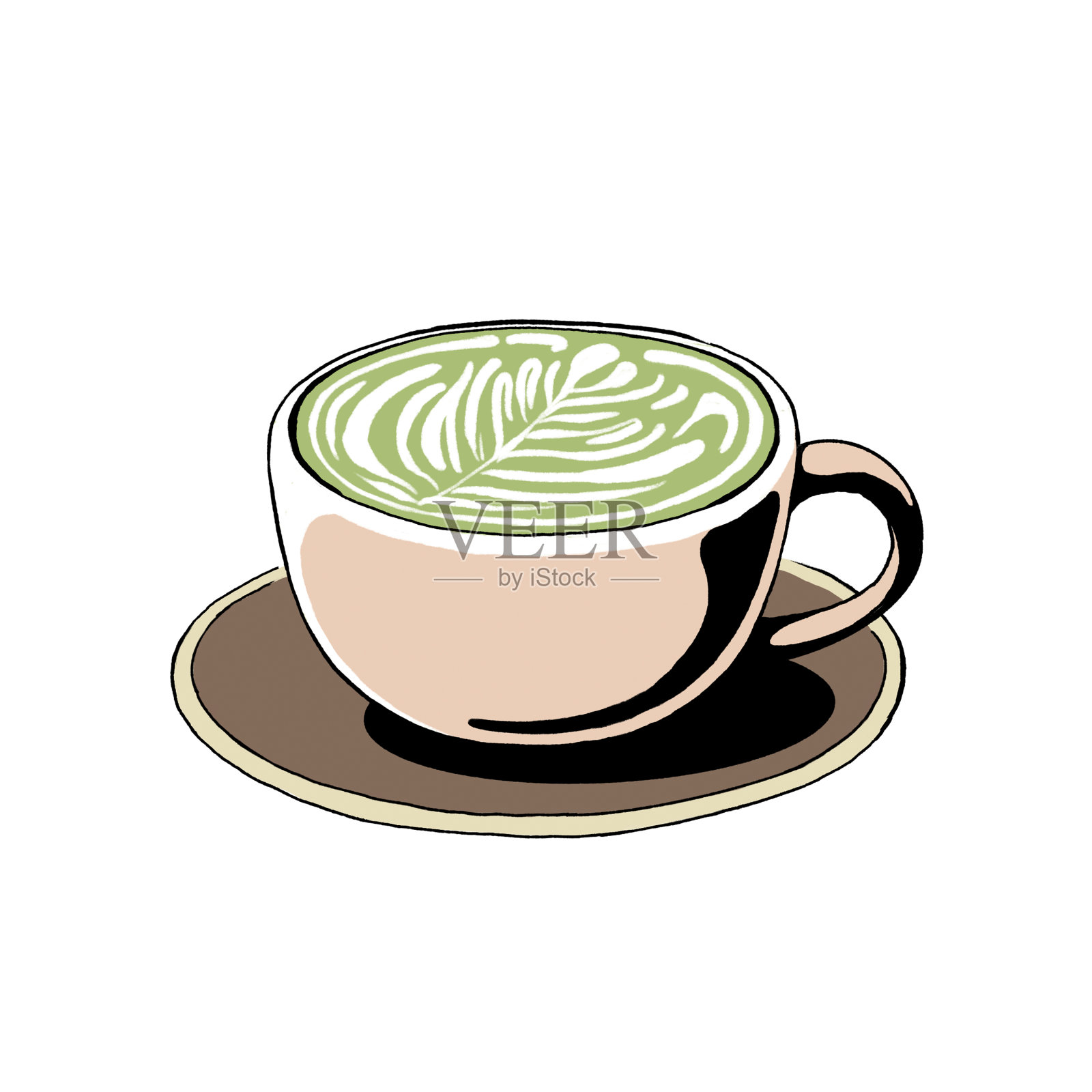 棕色杯子里的抹茶拿铁插画图片素材