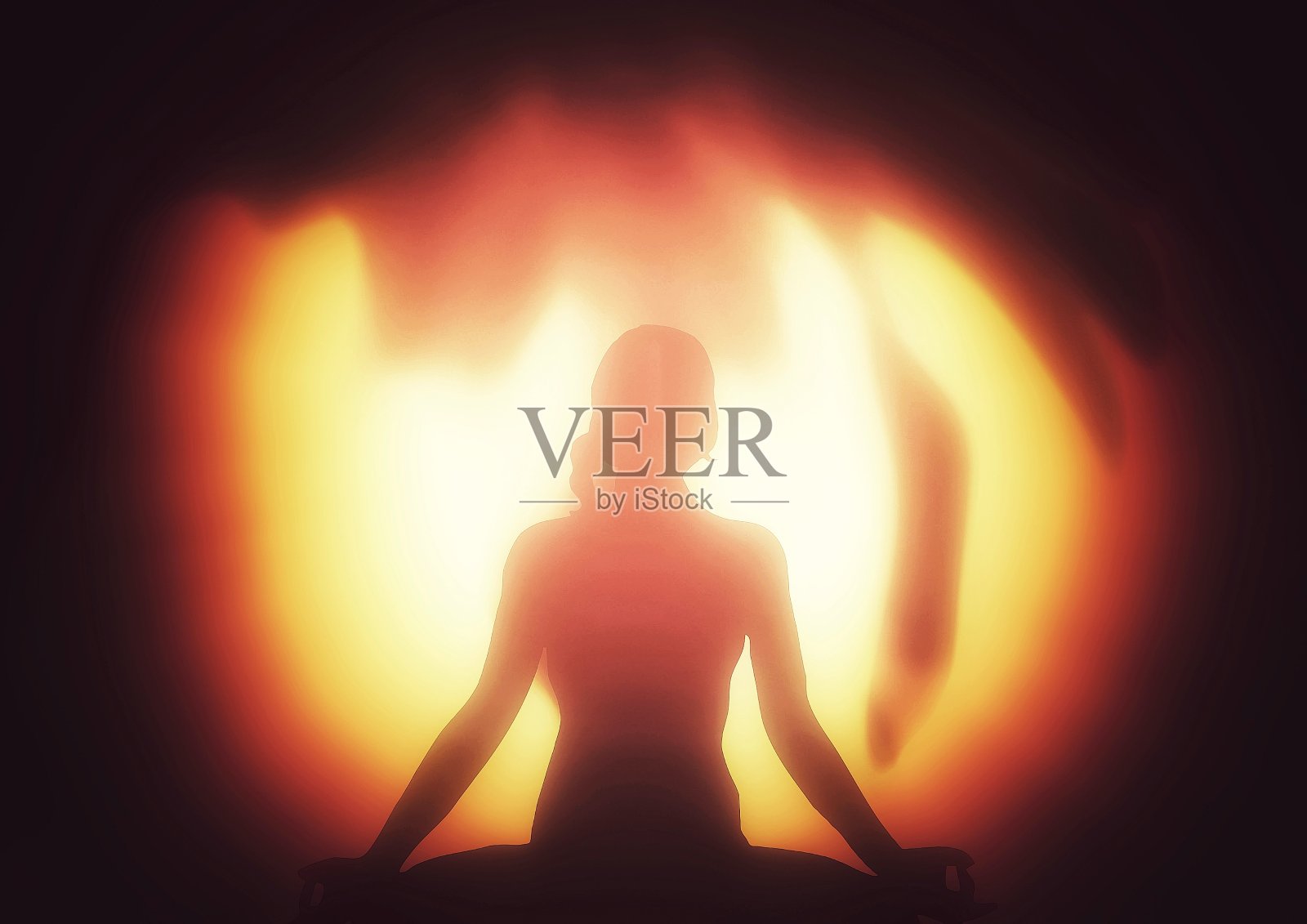 一个燃烧能量和冥想的女人的3D插图照片摄影图片