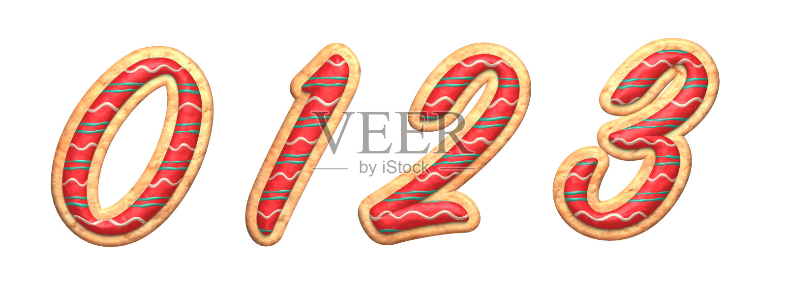 3d字母，一组由饼干制成的数字0123,3d渲染照片摄影图片
