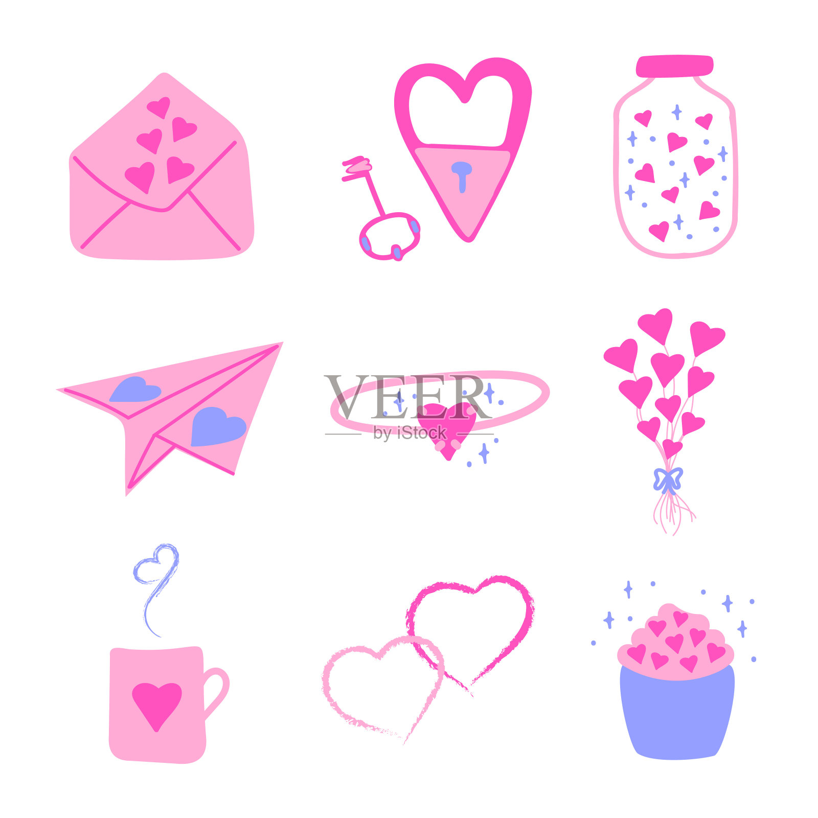 一套浪漫的剪纸为设计项目，明信片，创造图案，横幅插画图片素材