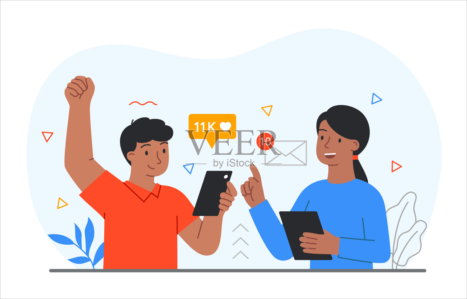 伴随智能手机插画图片素材