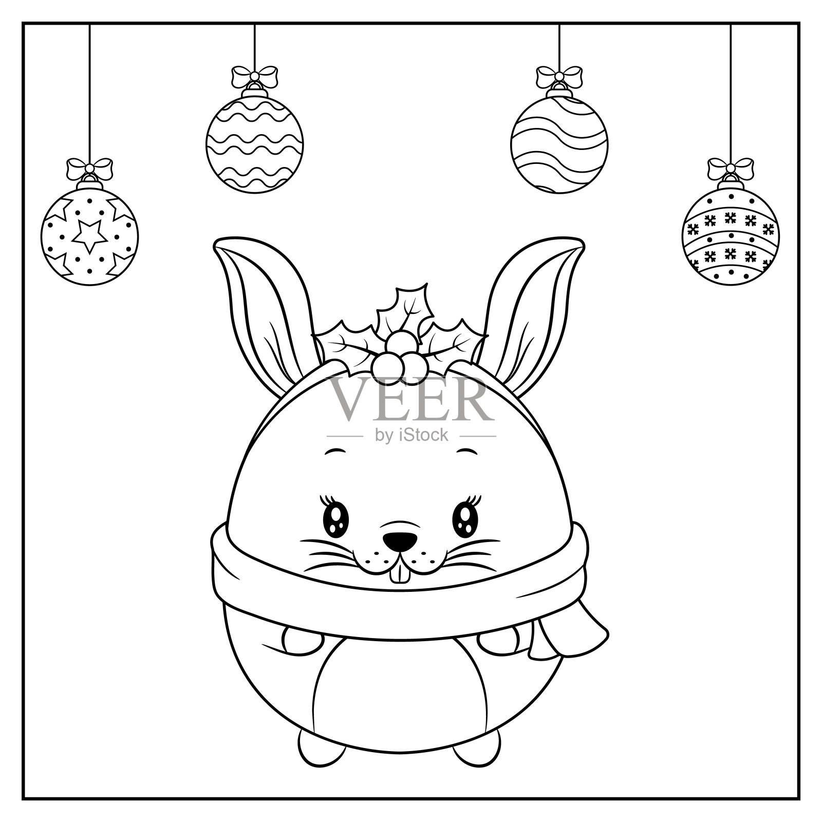 圣诞可爱兔子素描着色插画图片素材