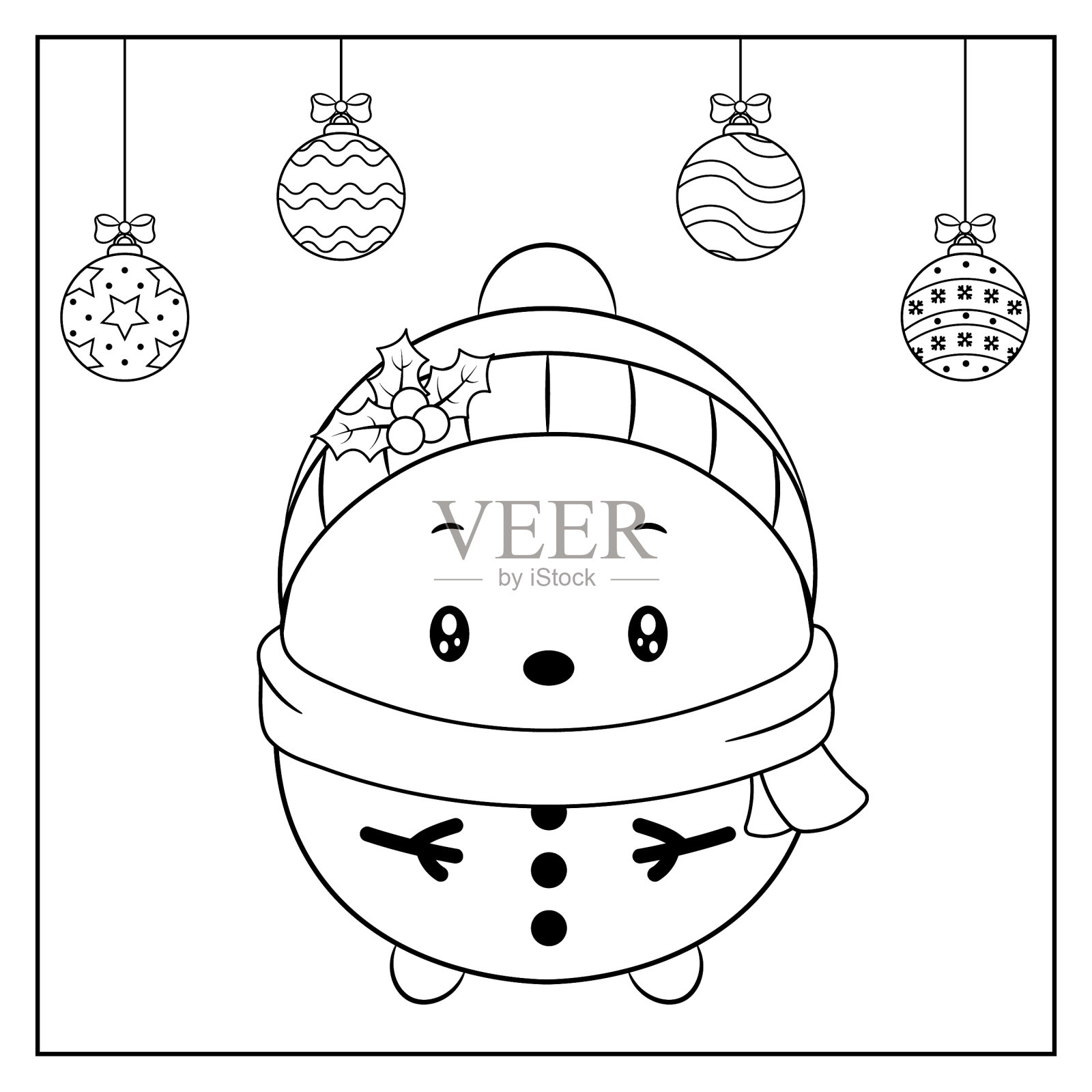 圣诞可爱的雪人画素描着色插画图片素材