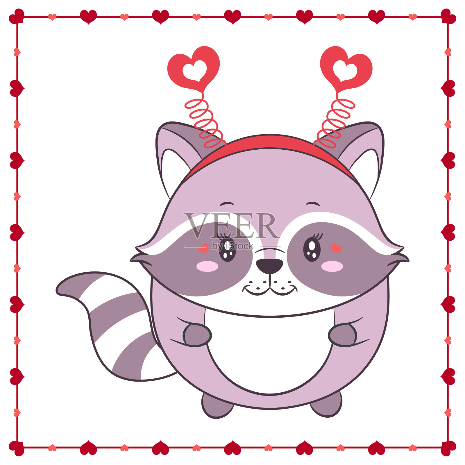 情人节可爱的浣熊画贴纸插画图片素材