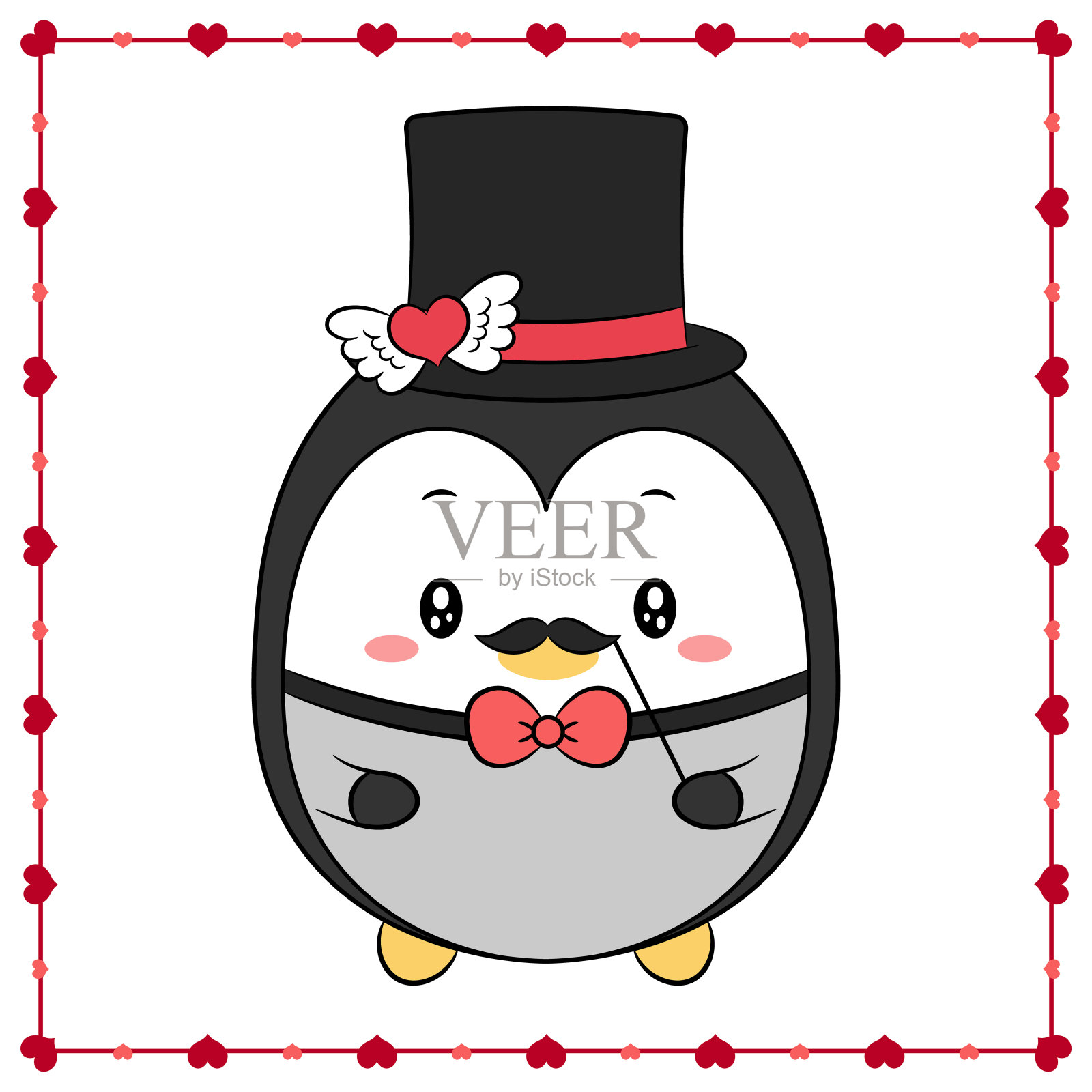 情人节可爱的企鹅画贴纸插画图片素材