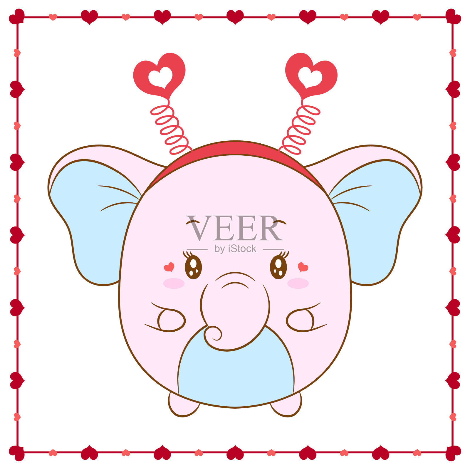 情人节可爱的大象画贴纸插画图片素材