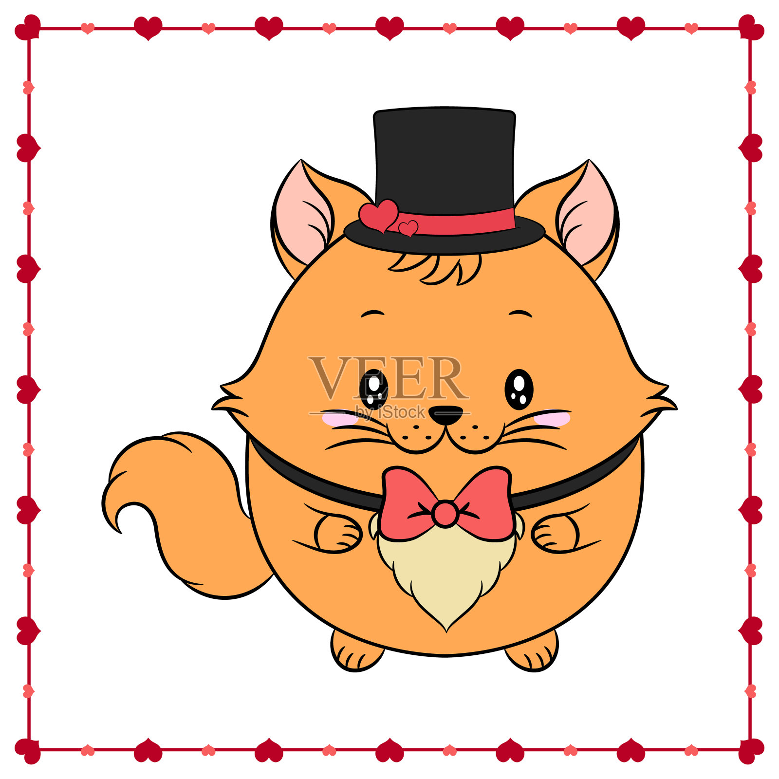 情人节可爱的猫画贴纸插画图片素材