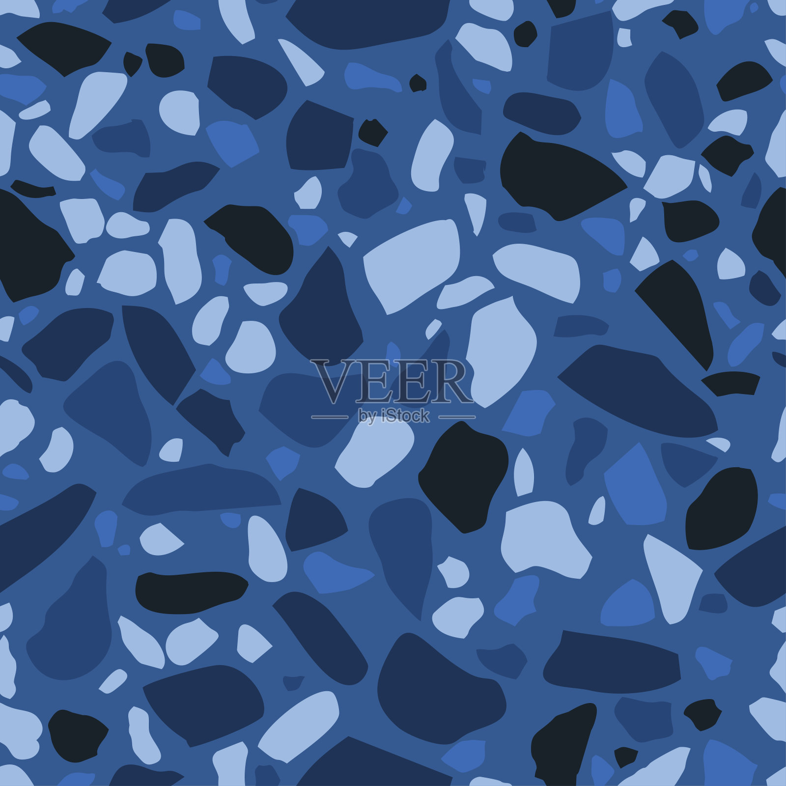 大理石碎片的马赛克地板。地面采用水磨石、聚合物马赛克无缝图案。抽象的蓝色背景。向量瓷砖纹理插画图片素材