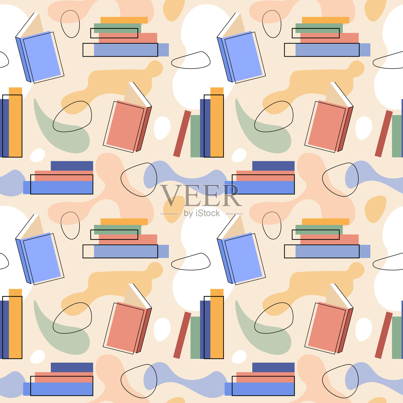 无缝图案的彩色抽象斑点和书籍插画图片素材