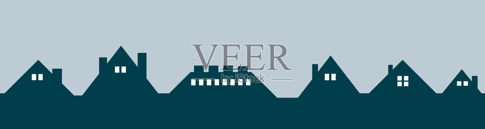 屋顶房屋剪影图标，城市概念模板全景图，景观矢量插图插画图片素材