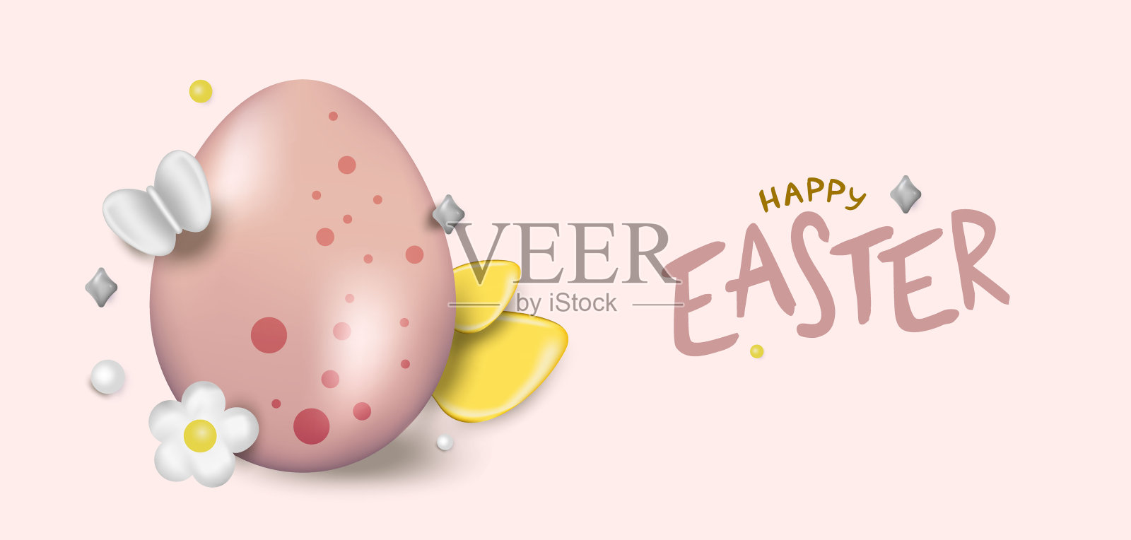 复活节的设计。逼真的复活节彩蛋在粉红色的背景。假日横幅，网络海报，传单，时尚的小册子，贺卡，封面。向量复活节背景插画图片素材