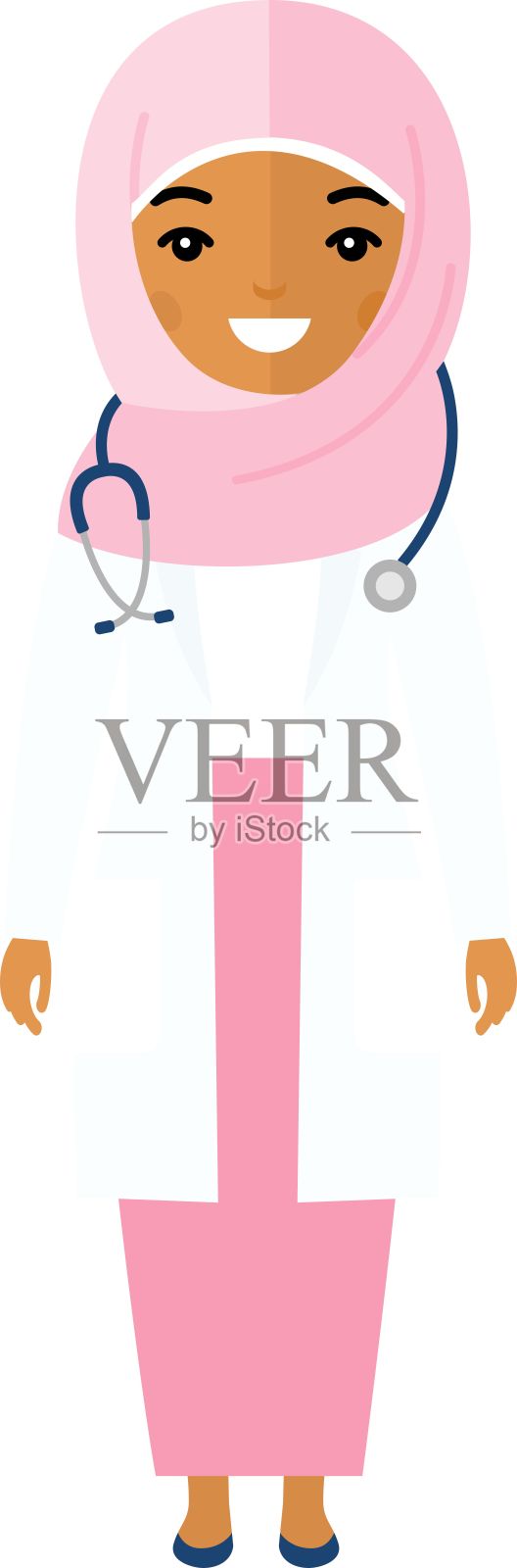 平面医学插图，医生穿着医用衣服，带听诊器。插画图片素材