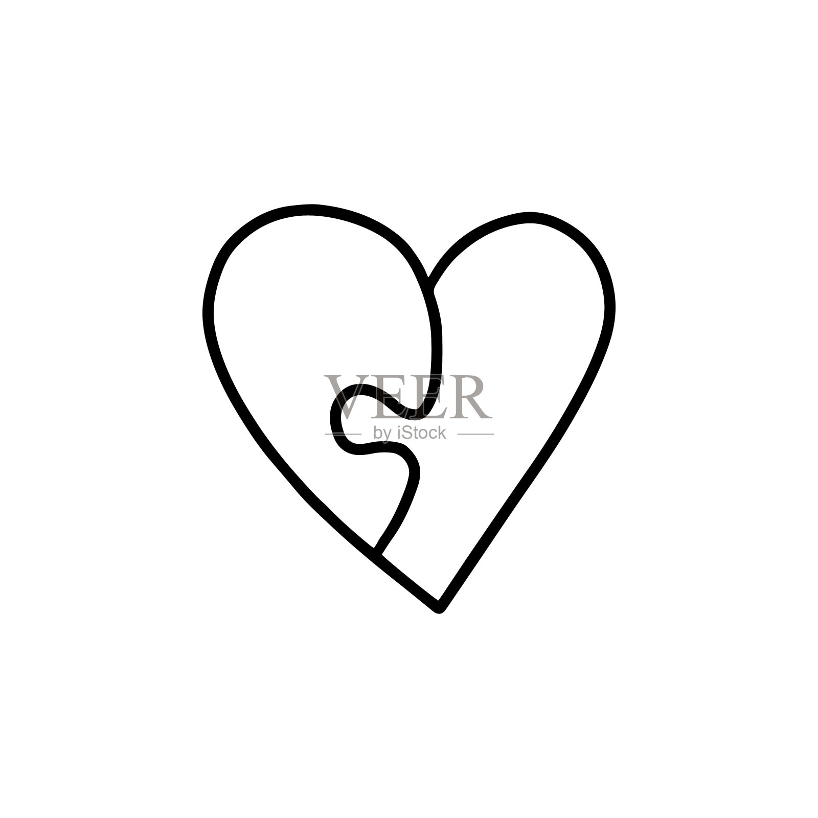 线性心形拼图形状。插画图片素材