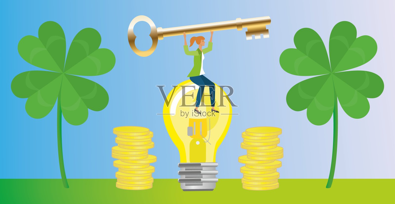 女人的想法很幸运。矢量插图。插画图片素材