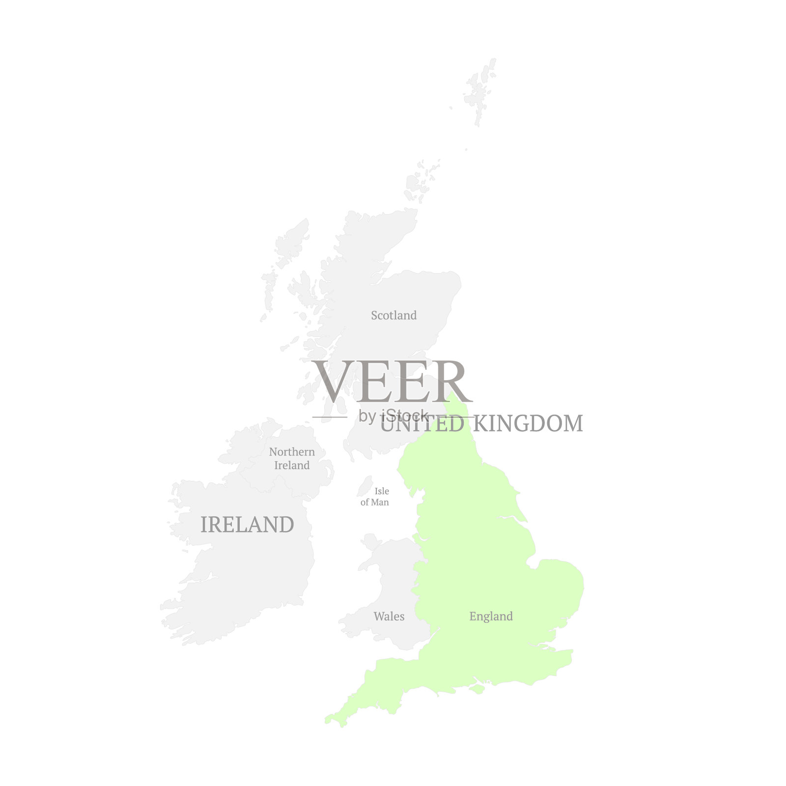 有英国标志的英国国家地图。英格兰，苏格兰，威尔士，北爱尔兰和马恩岛的政治地图。详细的轮廓和轮廓。所有孤立的白色背景。插画图片素材