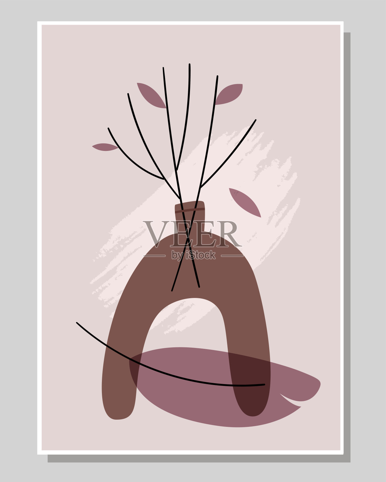 带有一个不寻常花瓶的抽象海报。北欧风格。插画图片素材