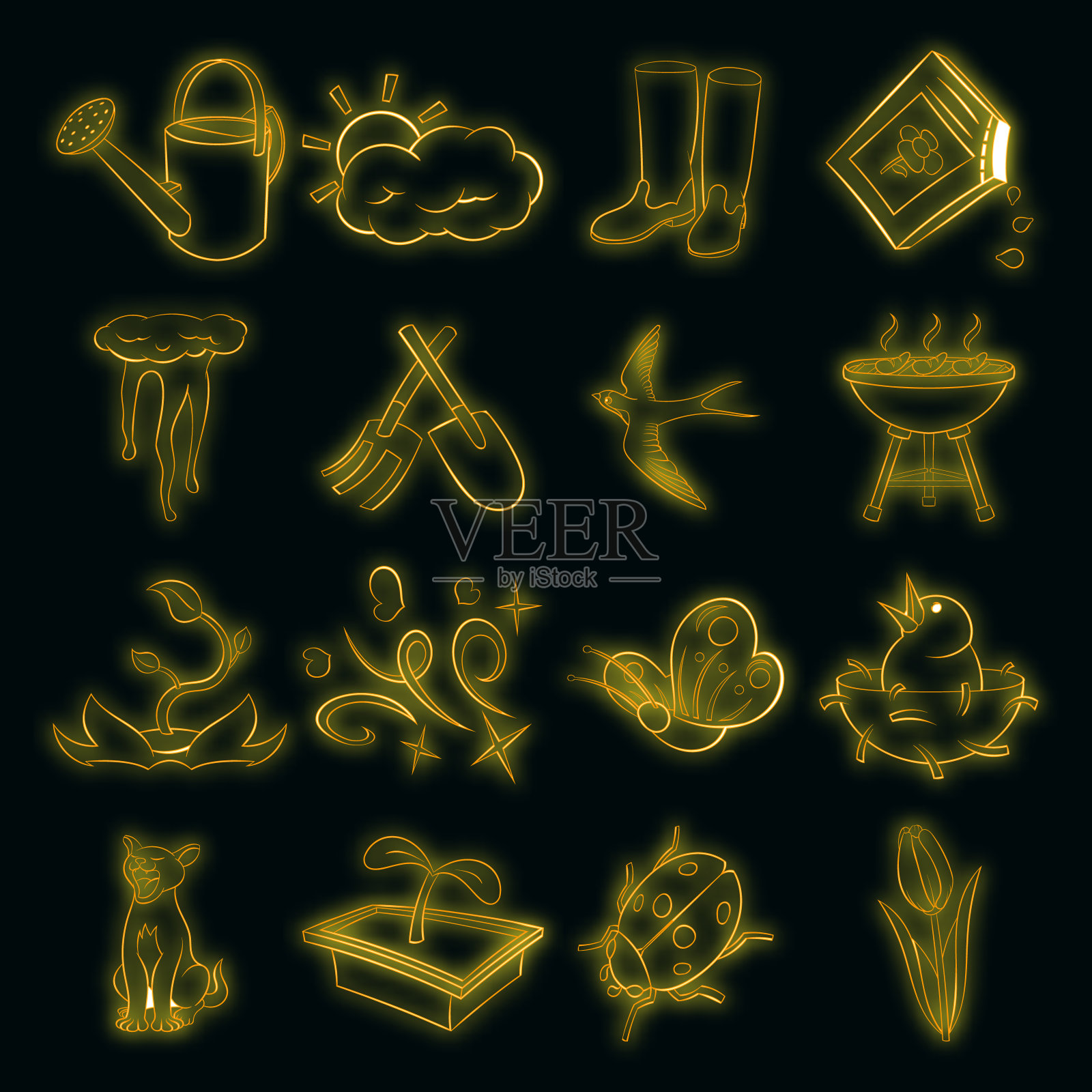 春天的图标设置矢量霓虹灯图标素材