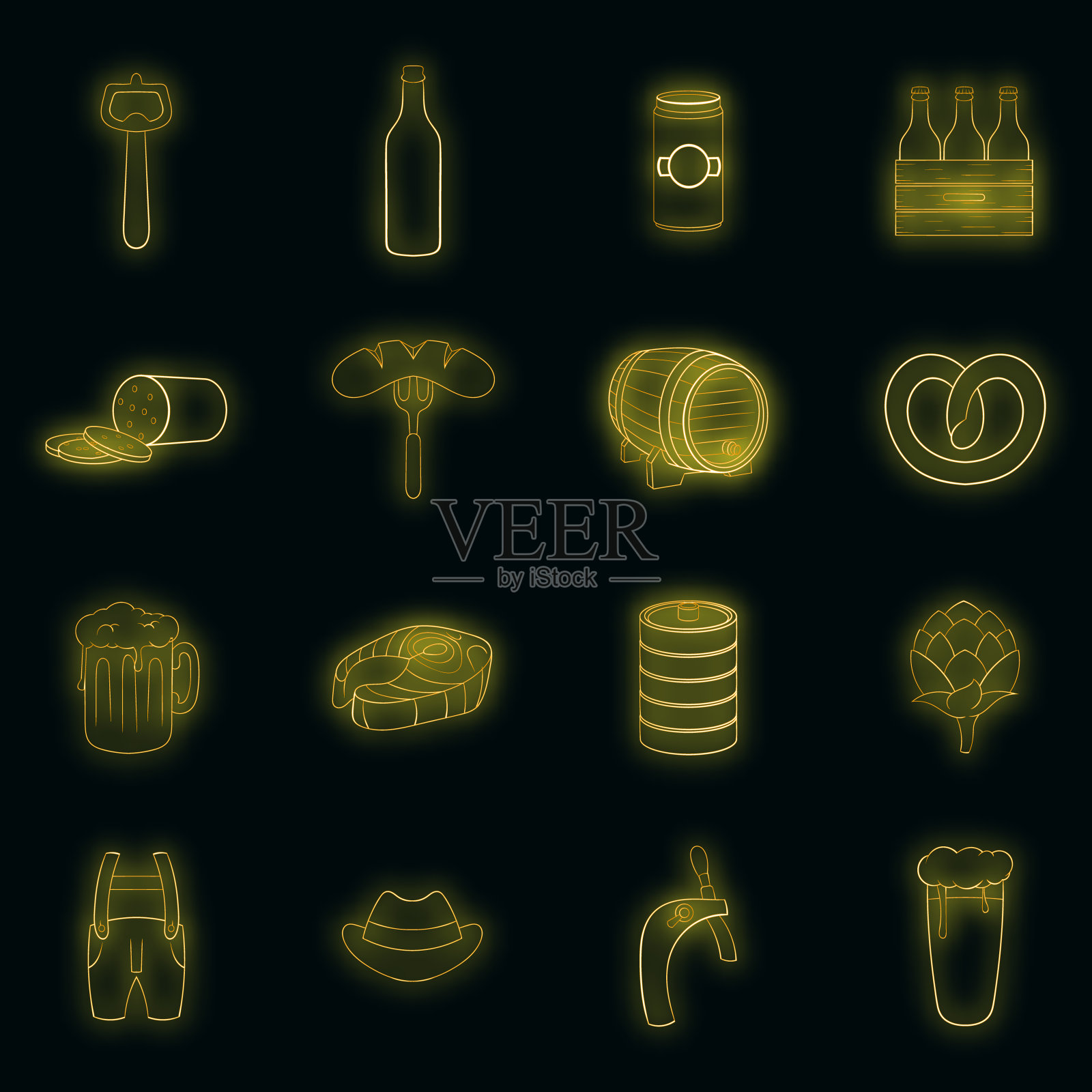 十月节图标设置矢量霓虹灯图标素材