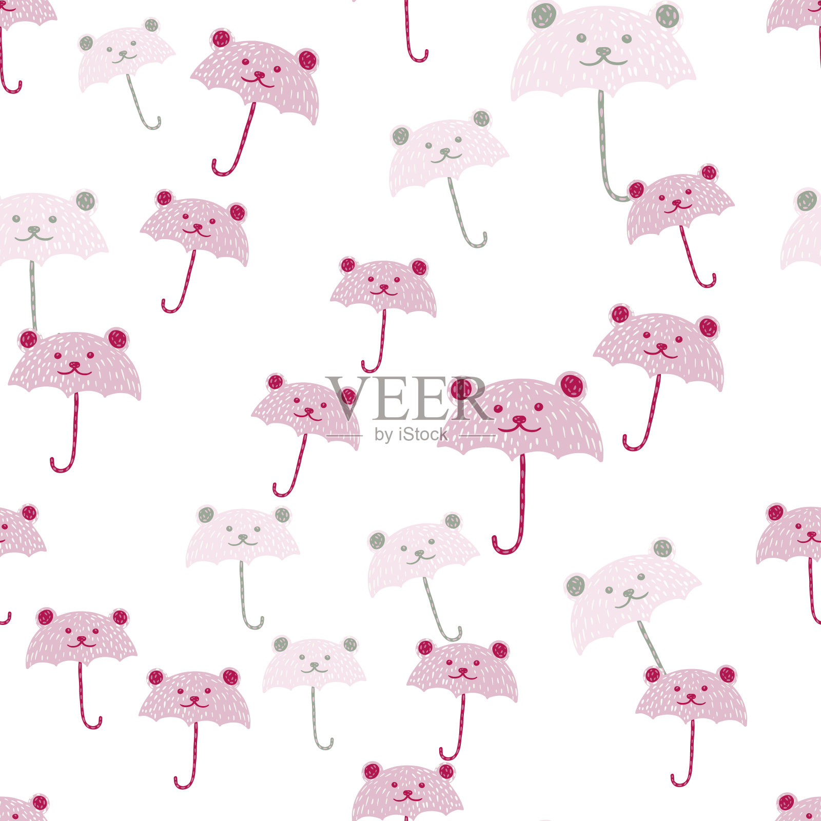 小熊伞无缝图案。有趣的人物背景。插画图片素材