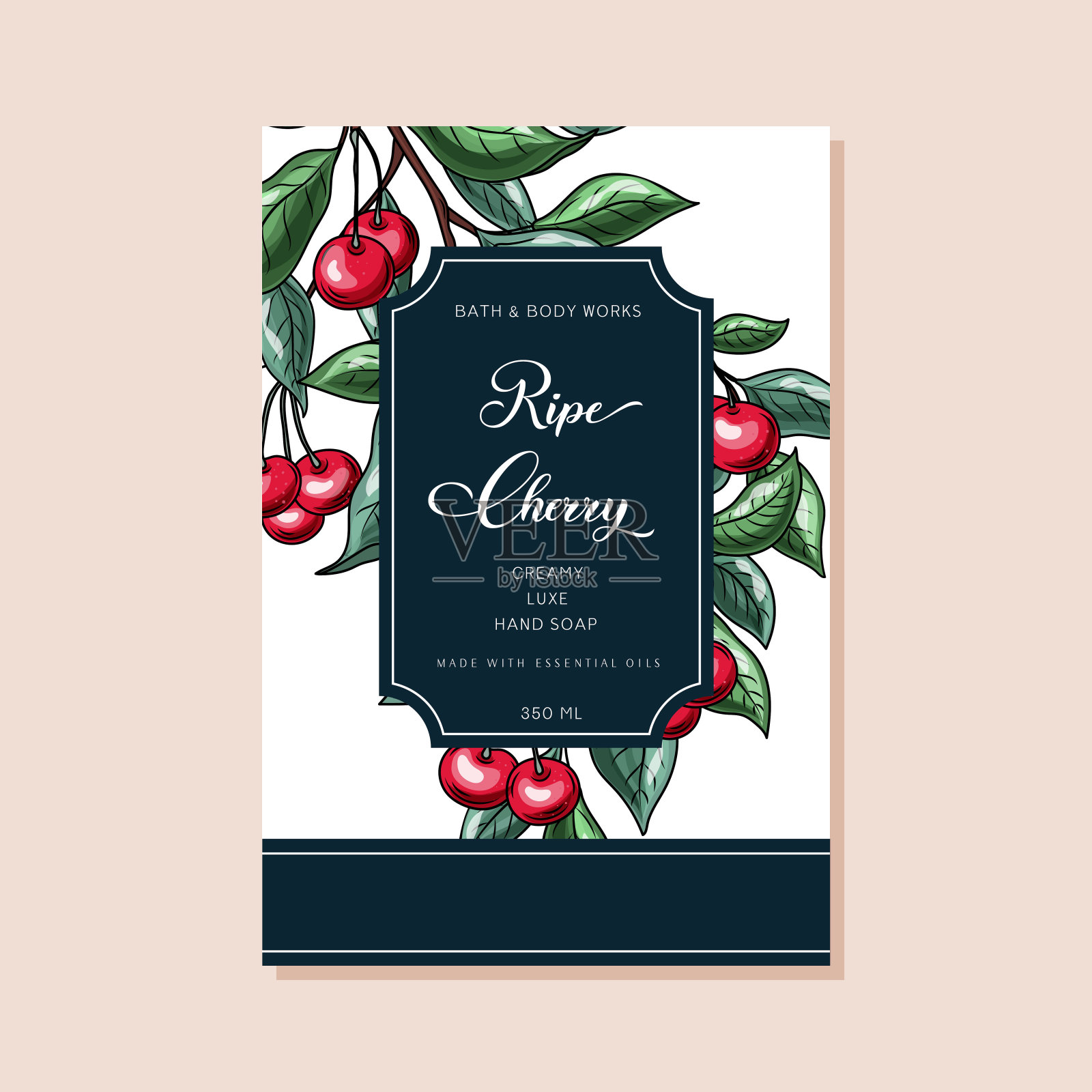 樱桃抽象向量包装纸化妆品容器标签封面。插画图片素材