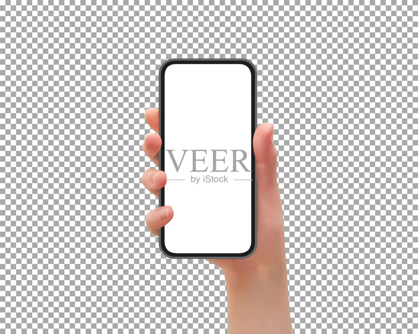 女人手持智能手机与空白屏幕，透明背景，矢量插图设计元素图片