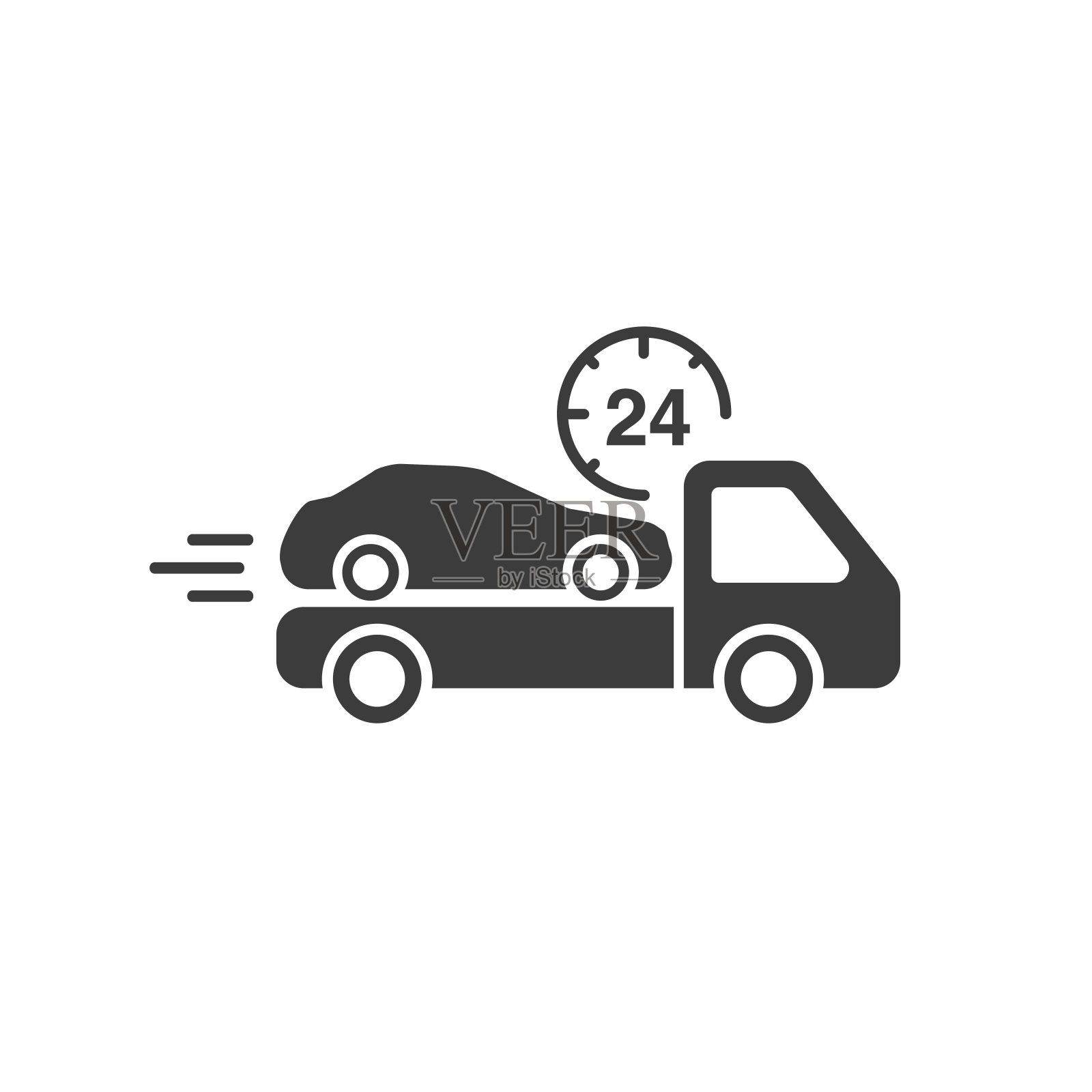 拖车图标。这辆车在一辆拖车上插画图片素材