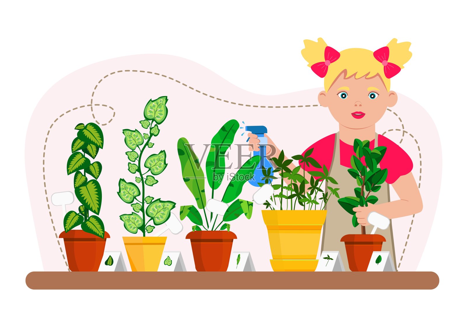 植物学课。女学生研究植物。插画图片素材