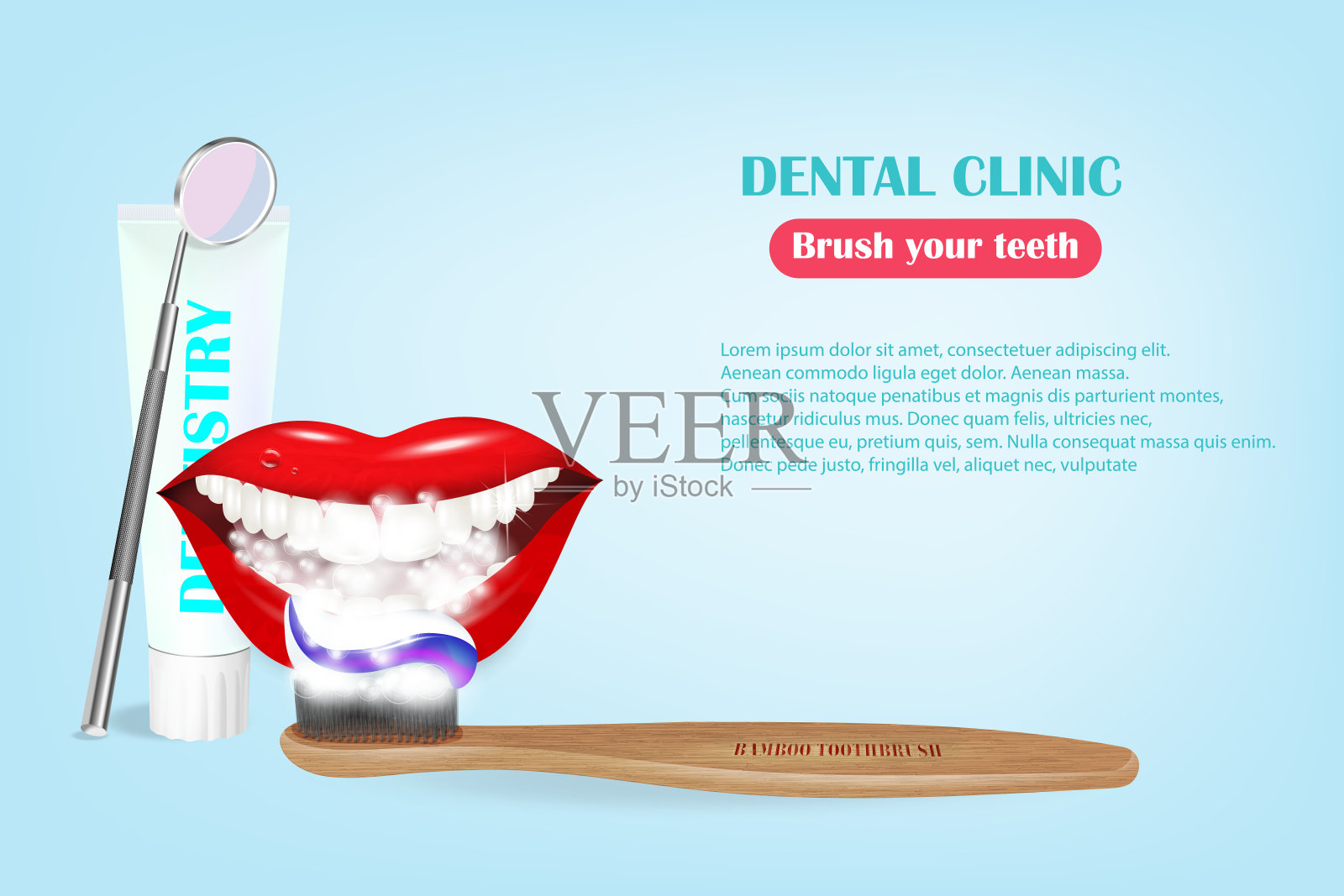 牙科横幅与孤立的图标。向量插图，牙科，正畸学。健康的清洁牙齿。牙科仪器及设备。项目说明插画图片素材