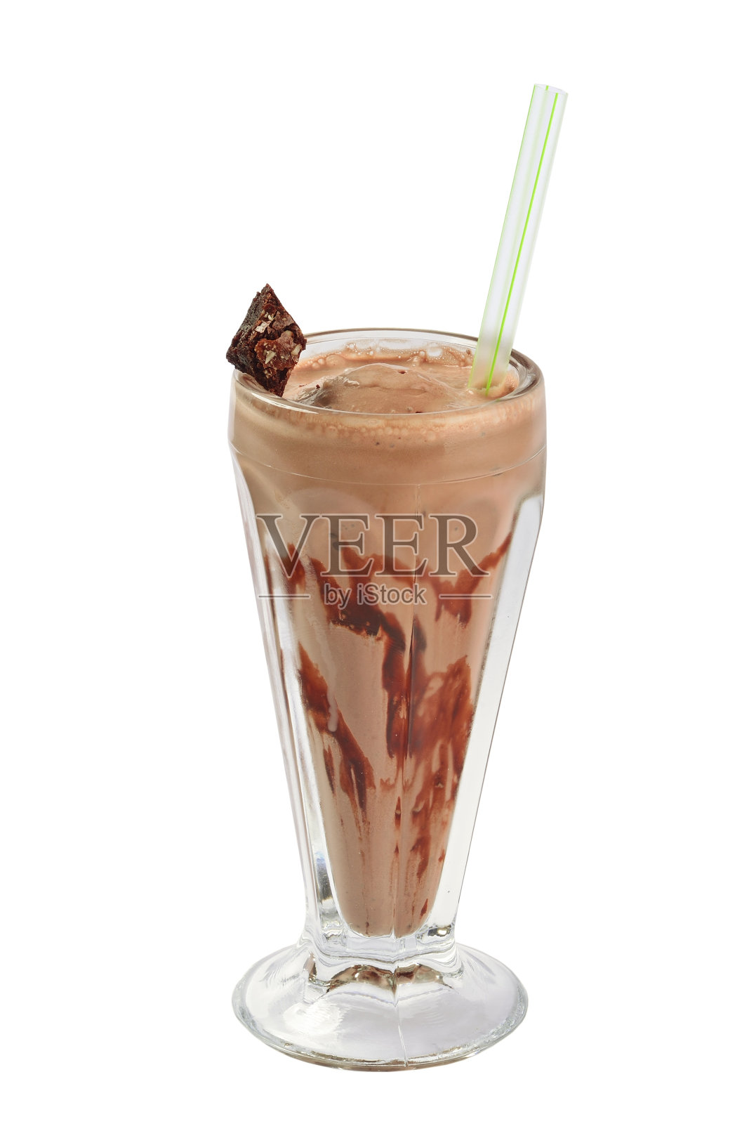 巧克力奶昔，玻璃碗，塑料吸管照片摄影图片