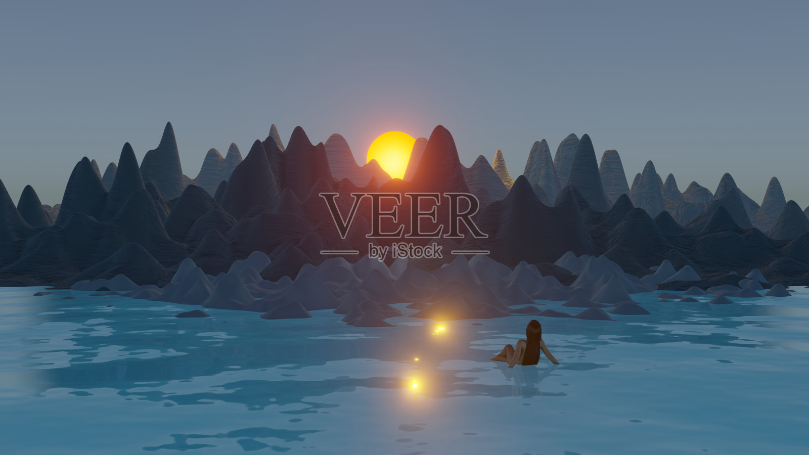 熔岩岩石日落插画图片素材