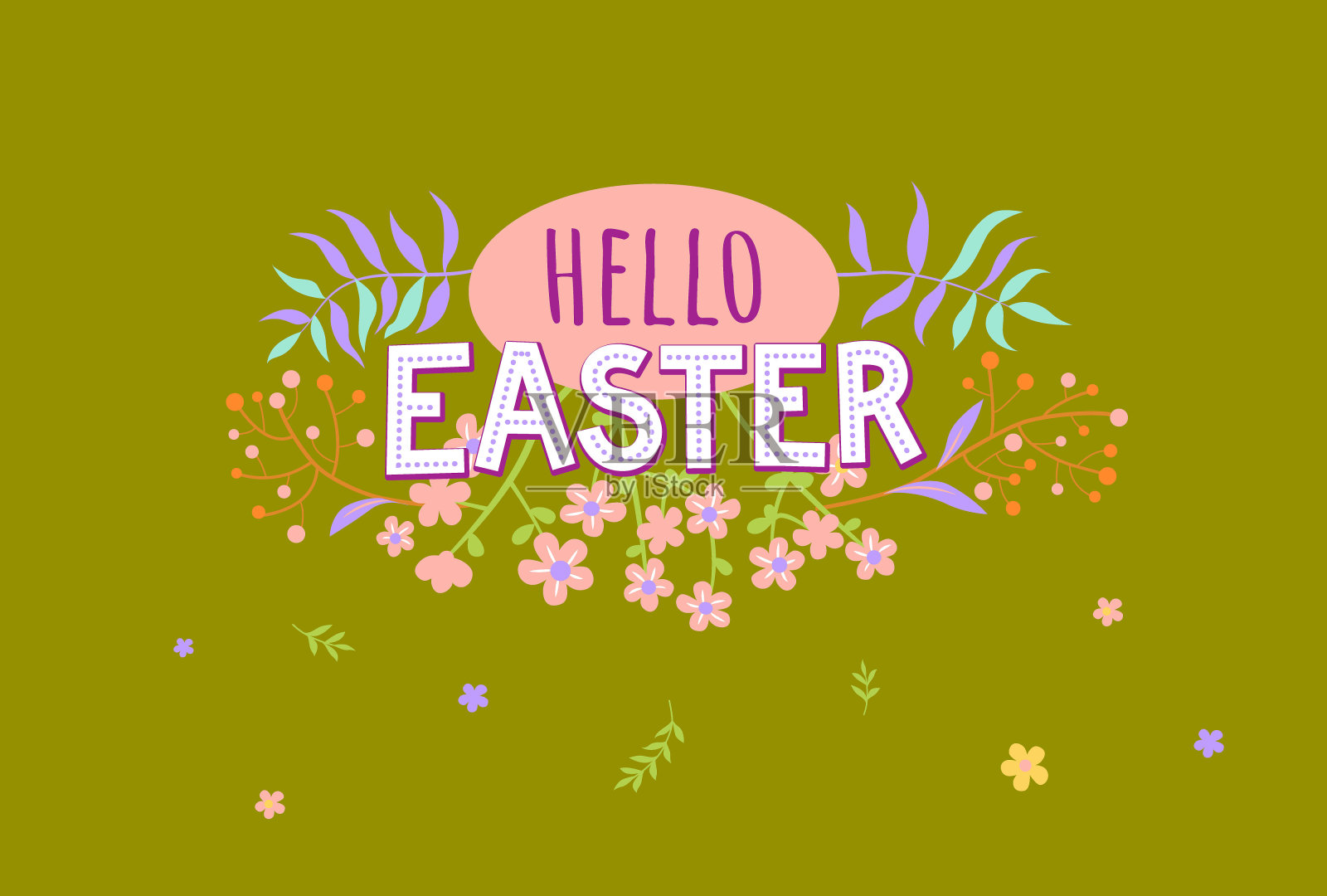 字母-复活节你好。假日标签书法矢量插图。插画图片素材