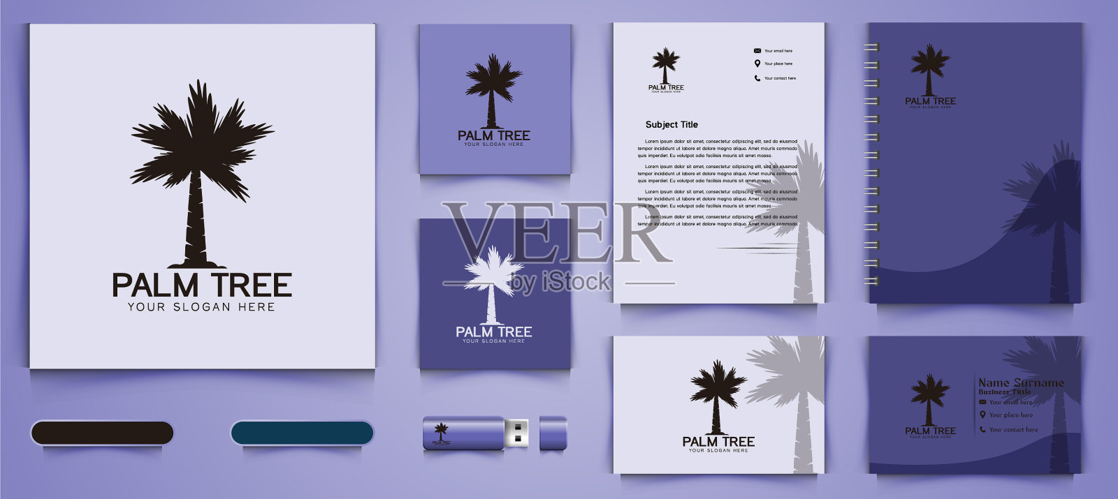 棕榈树标志和商业品牌模板设计模板素材