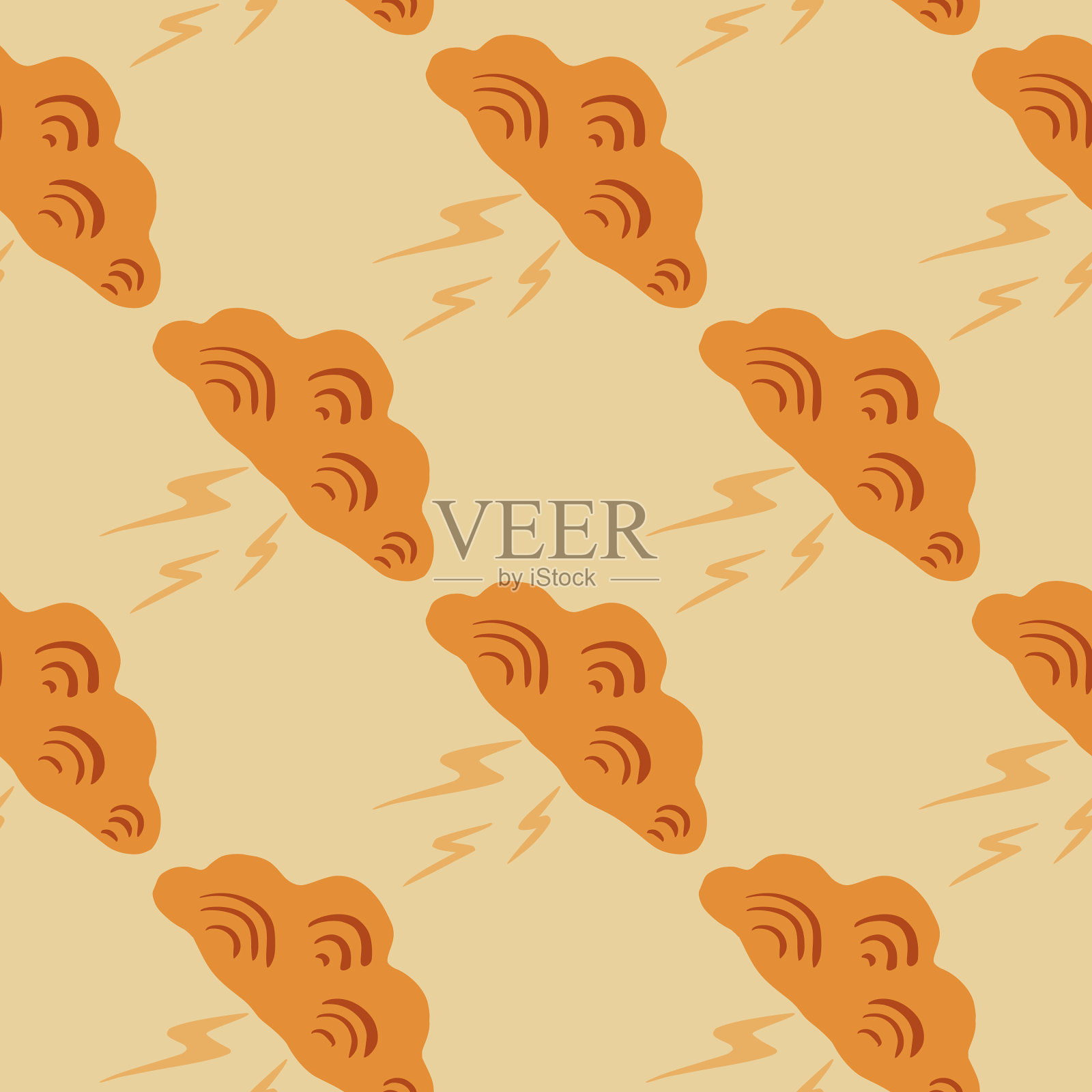 云与闪电的无缝图案可爱插画图片素材