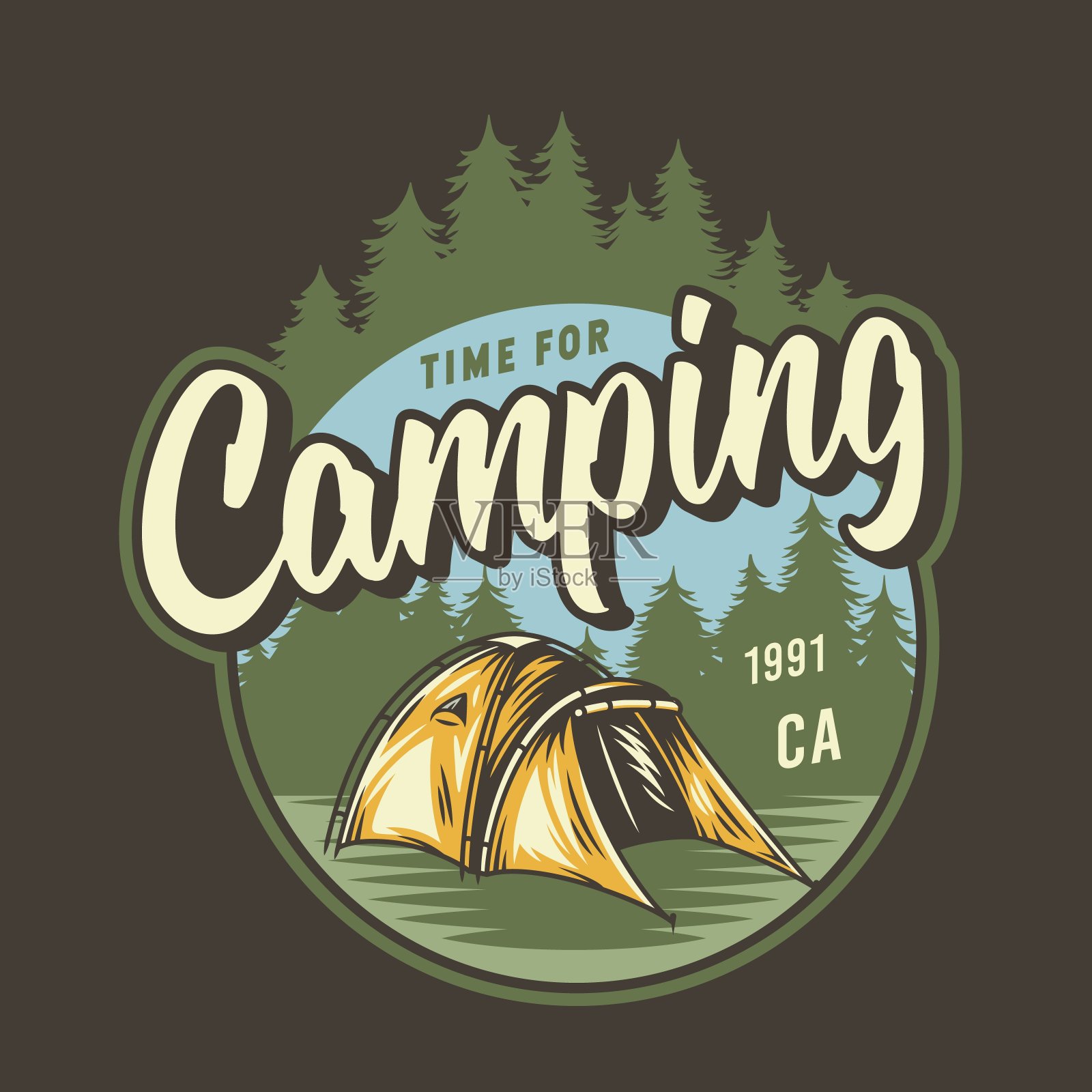 露营帐篷印花森林旅行户外旅行插画图片素材