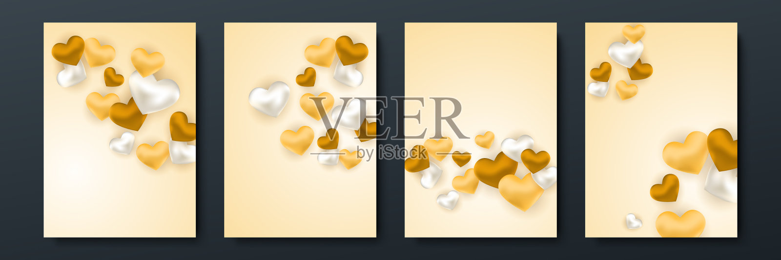 情人节概念海报设置3d金和插画图片素材
