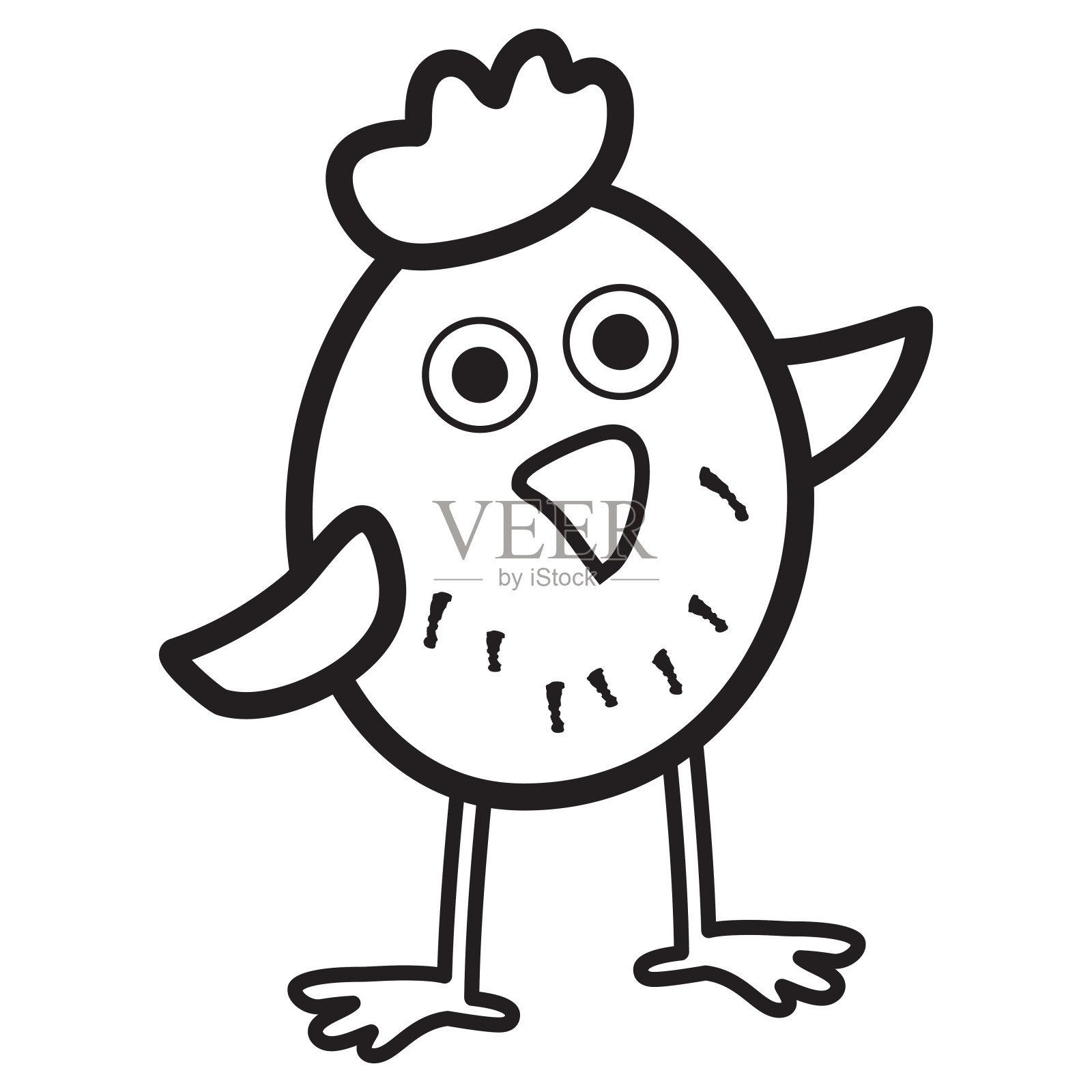 为复活节设计的鸡上色。可爱的小鸡卡通人物手绘风格。儿童和成人的书页或书插画图片素材