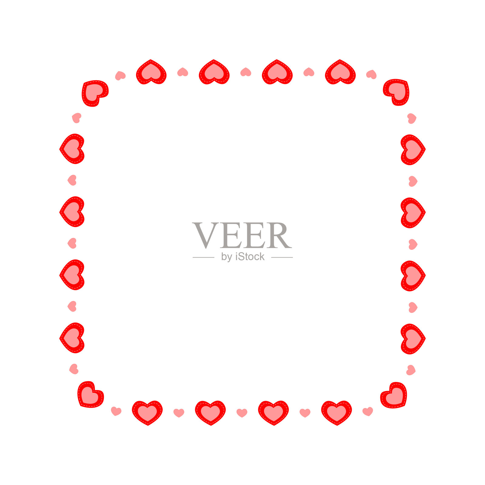 心形的方形框架。简单的模板情人节邀请卡，照片，图片，横幅。矢量平面插图插画图片素材