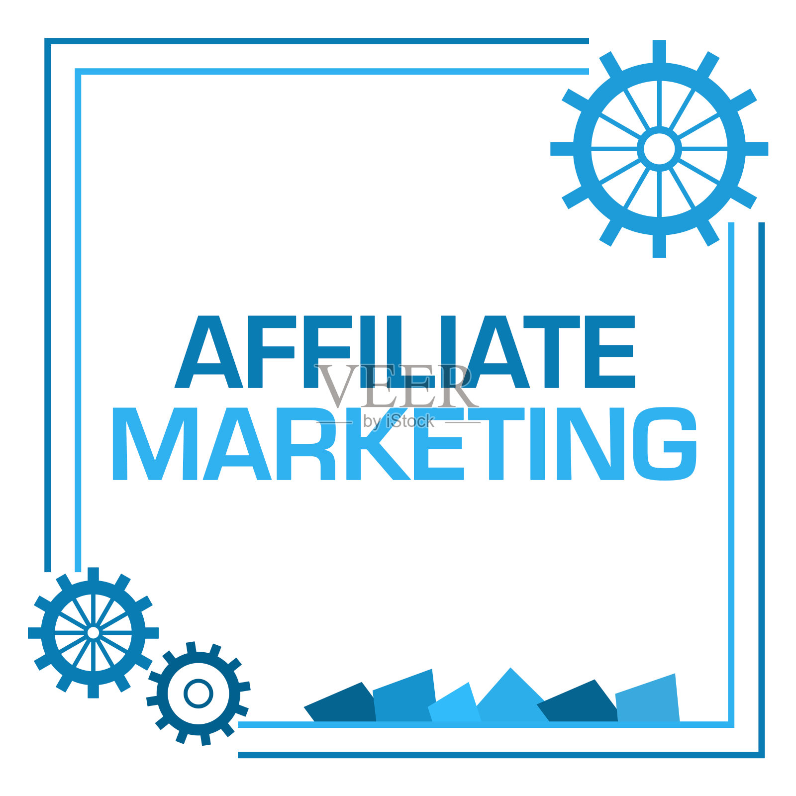 联盟营销蓝色边界齿轮角广场插画图片素材