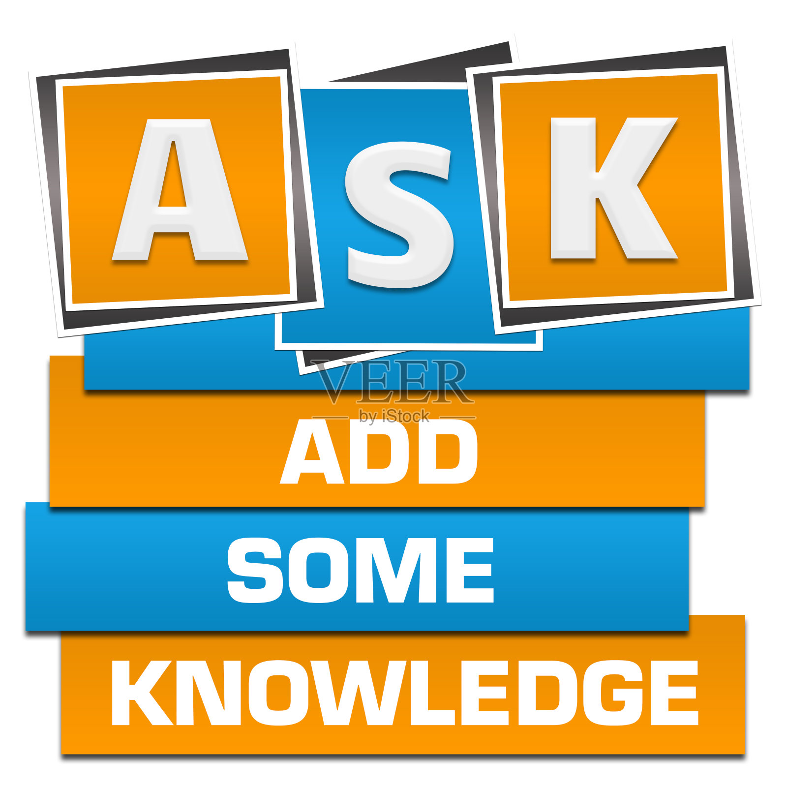 添加一些知识蓝色橙色方块底部的文本插画图片素材