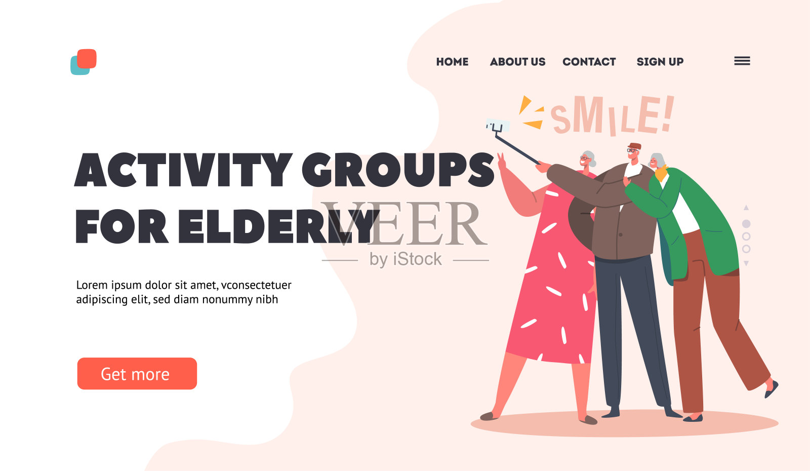 老年人登陆页面模板活动小组。高级角色一起自拍。老朋友快乐的业余时间插画图片素材