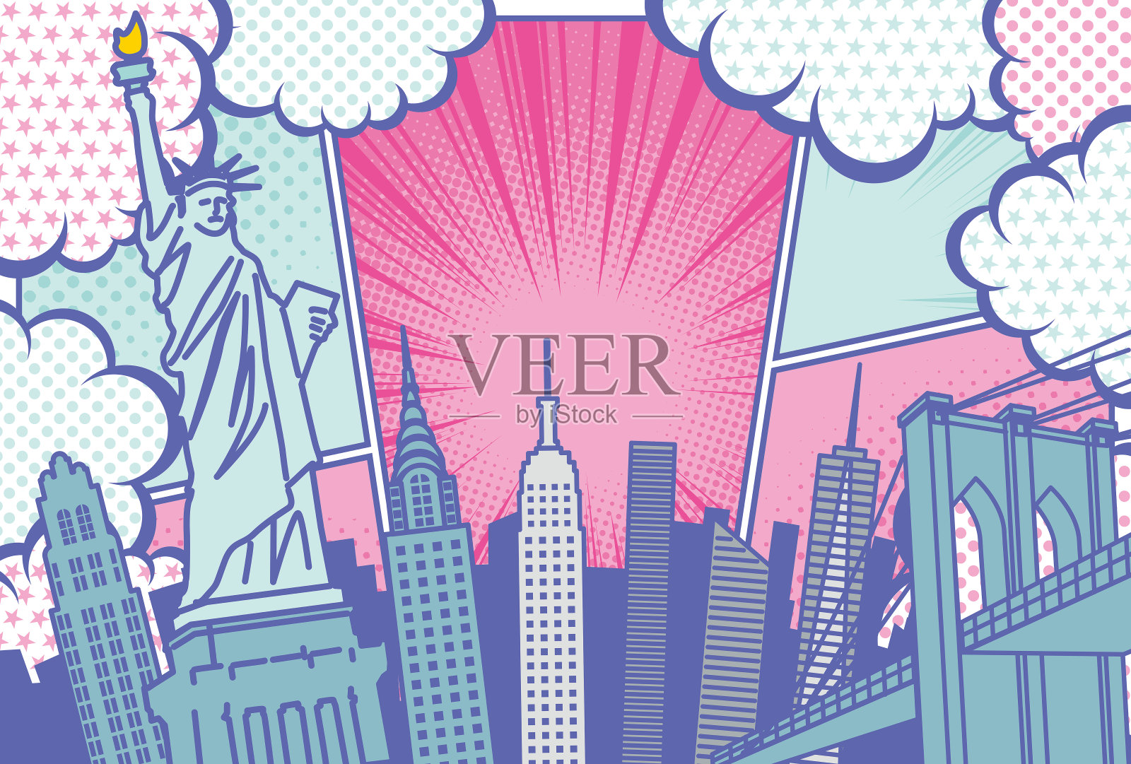 波普艺术风格的纽约市景背景插图插画图片素材