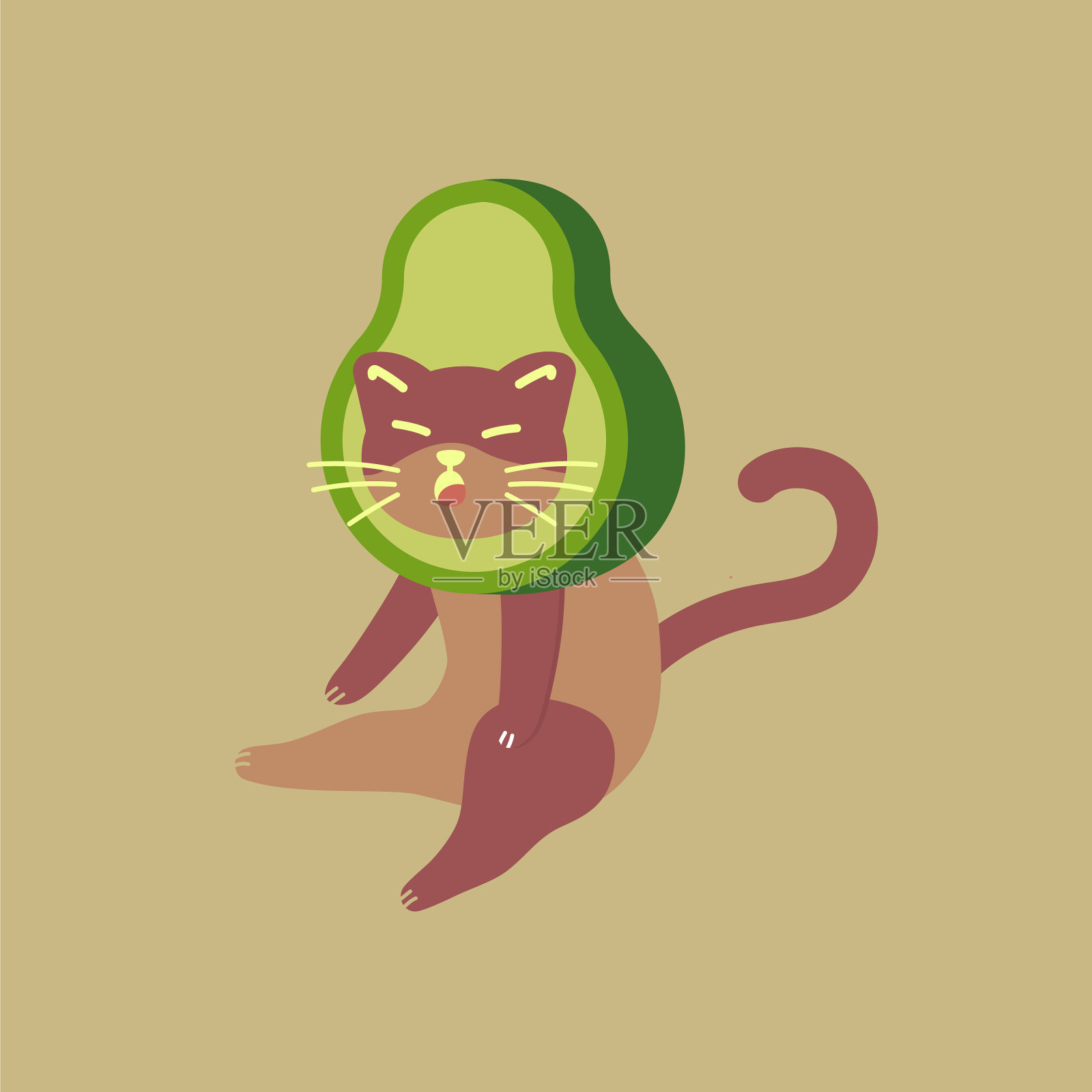 可爱的鳄梨猫插画图片素材