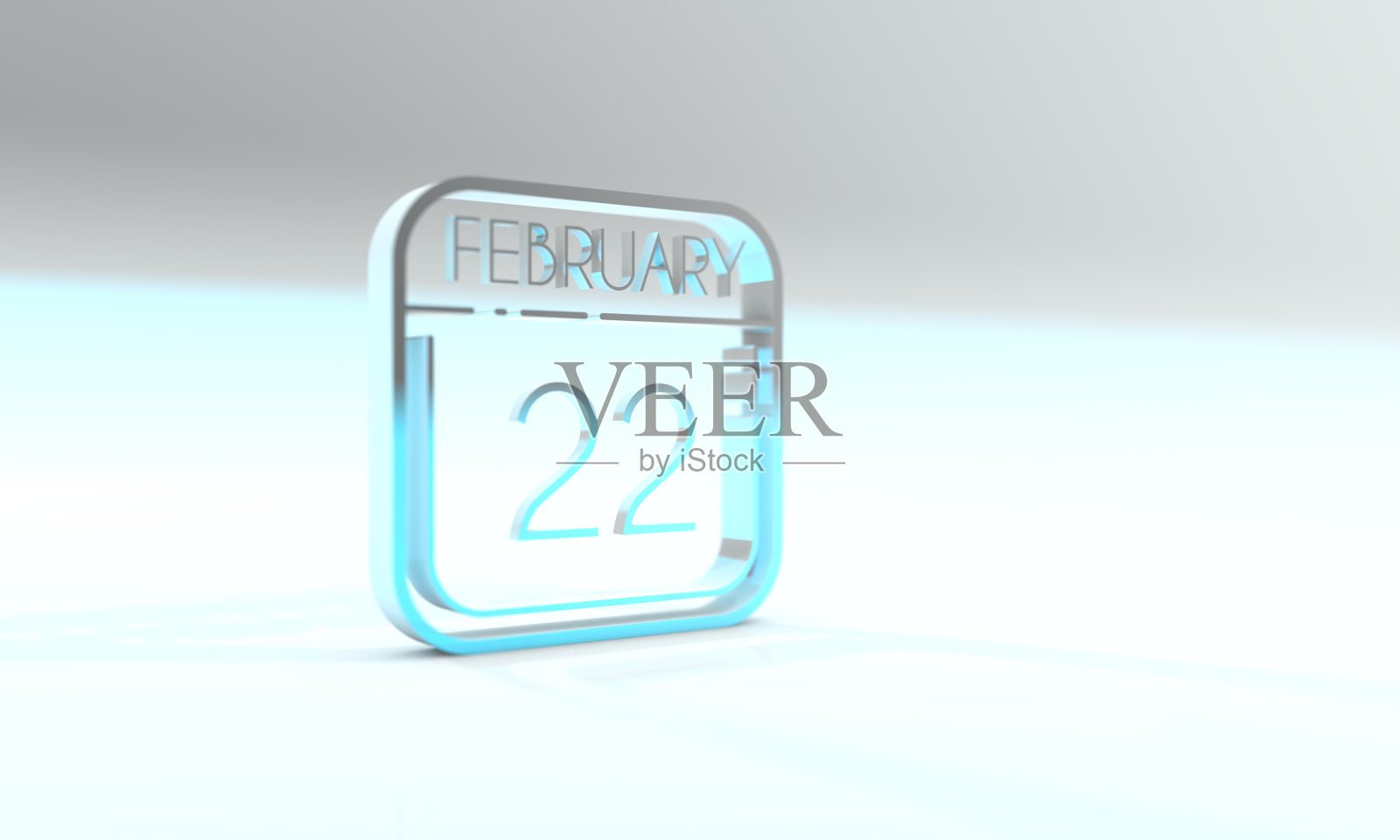 2月22日。蓝石彩色日历图标。浅蓝色背景。照片摄影图片