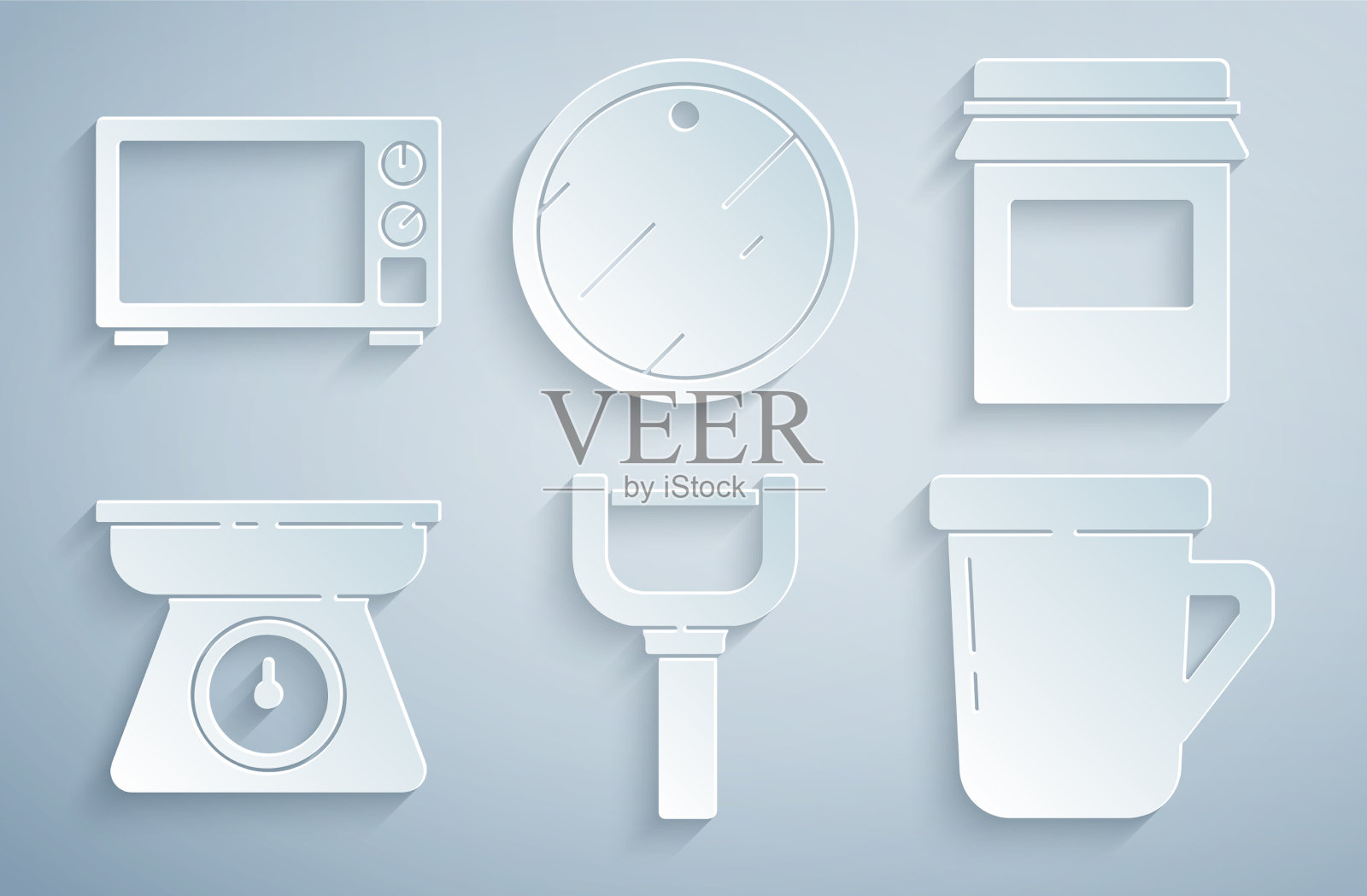 设置削皮器果酱罐秤咖啡杯切割图标素材